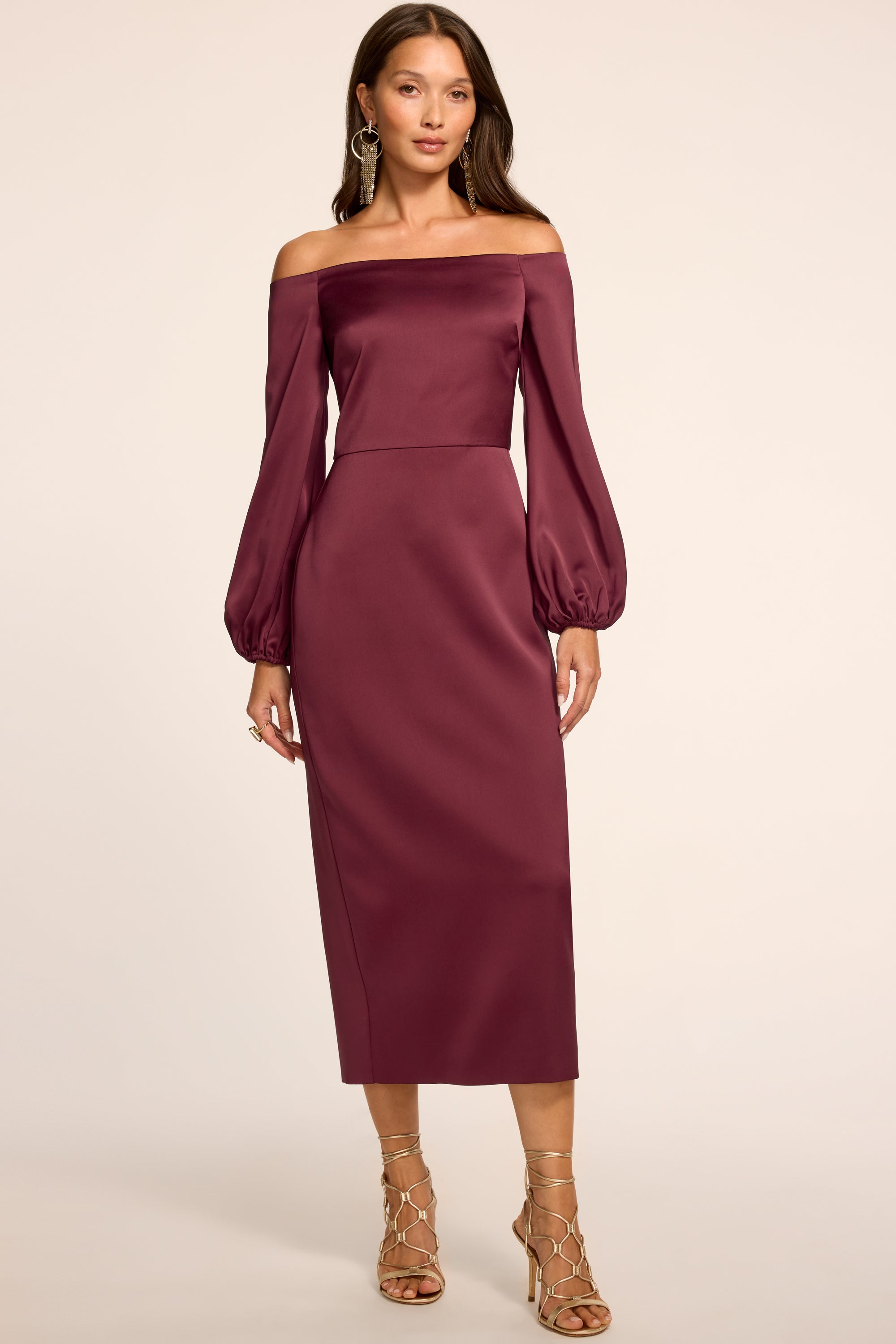 Ramy Brook Shiyan Off-the-shoulder Midi Dress | Cranberry in Cranberry
