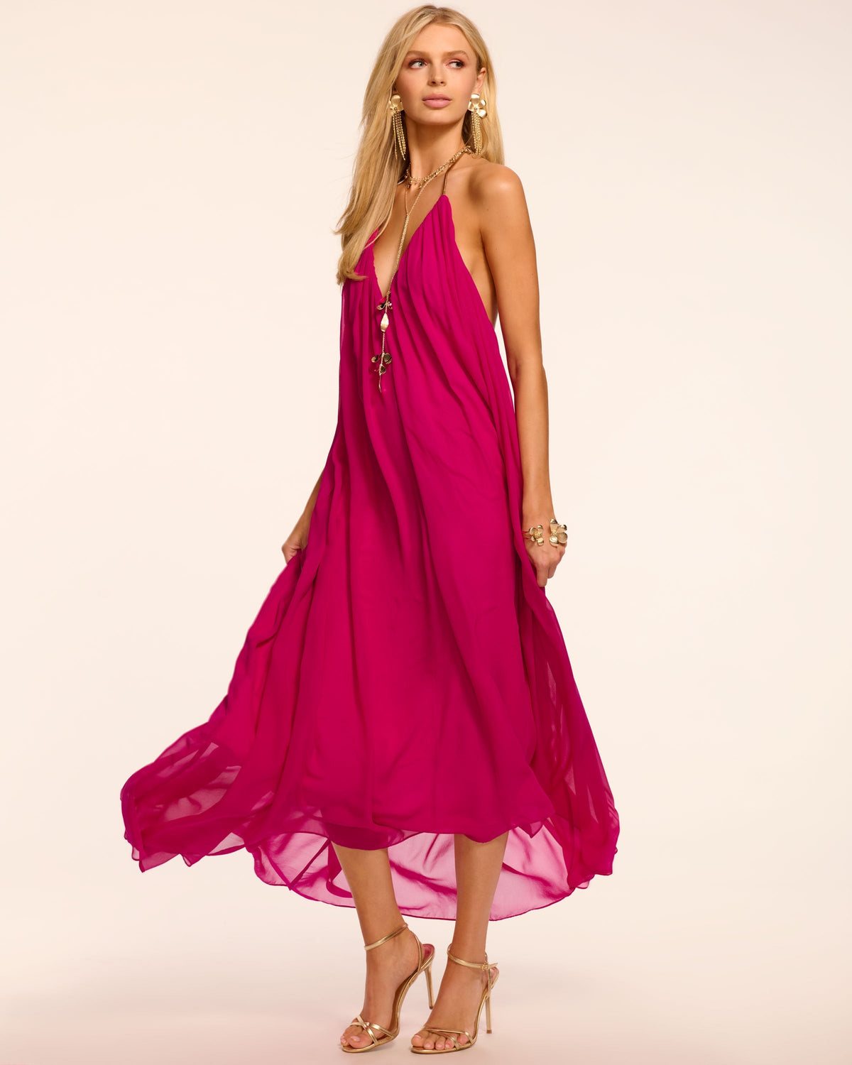 Rainn Chiffon V-Neck Halter Gown view 1