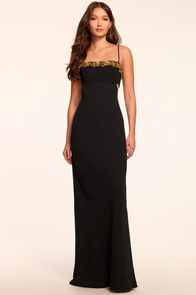 Helen Floral Embellished Sleeveless Gown in black | Ramy Brook