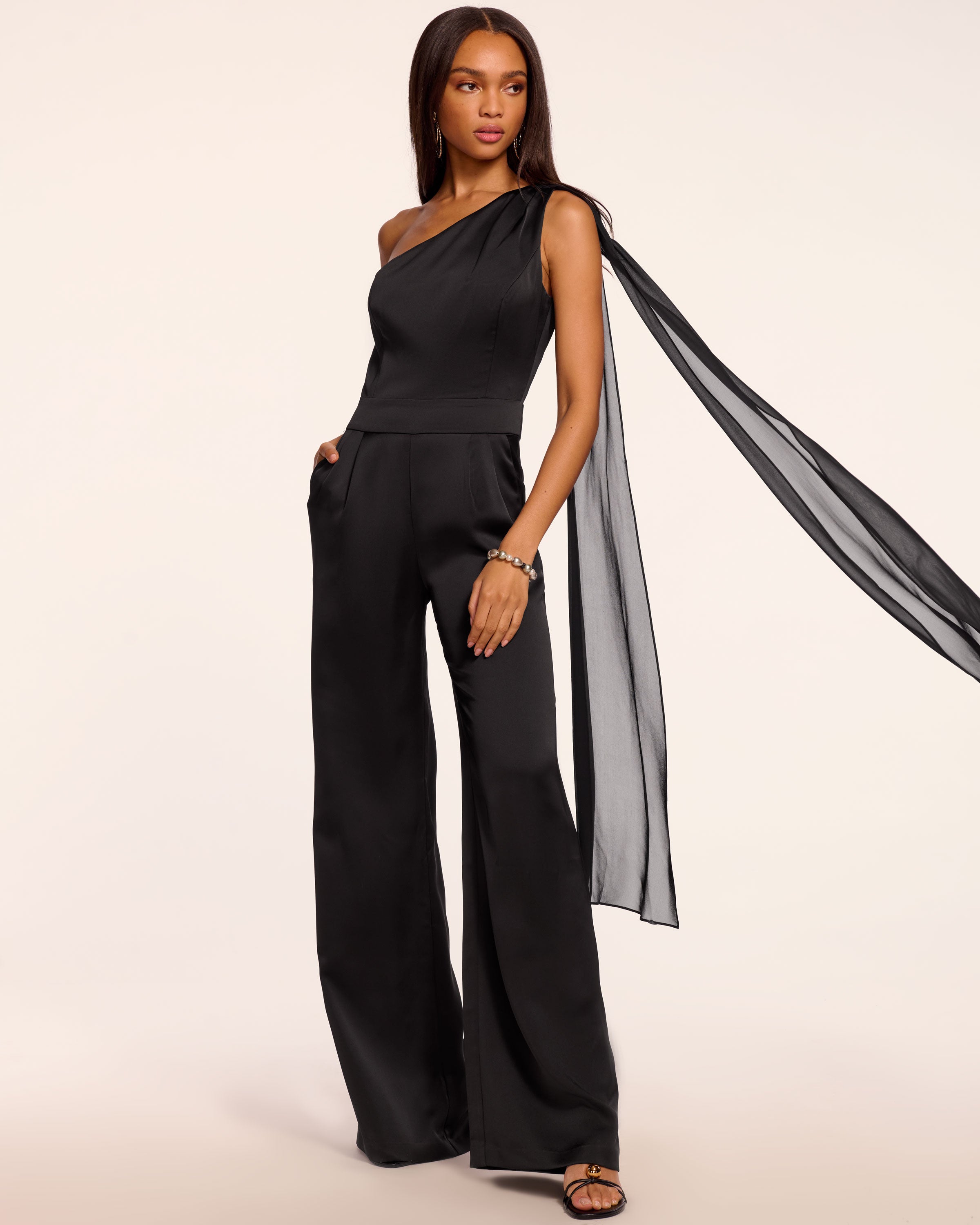 Genny One-Shoulder Wide Leg Jumpsuit in black | Ramy Brook