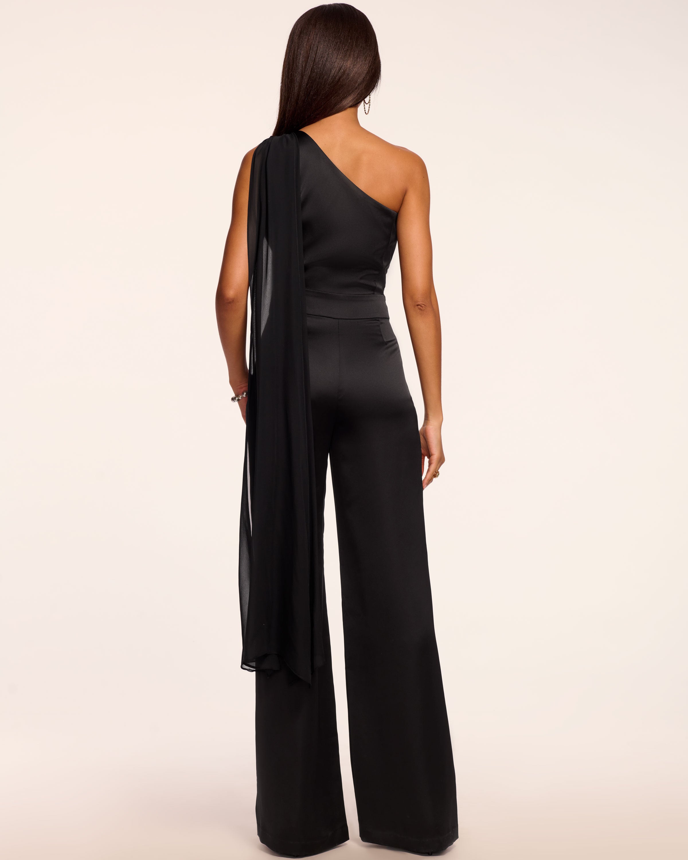 Genny One-Shoulder Wide Leg Jumpsuit in black | Ramy Brook