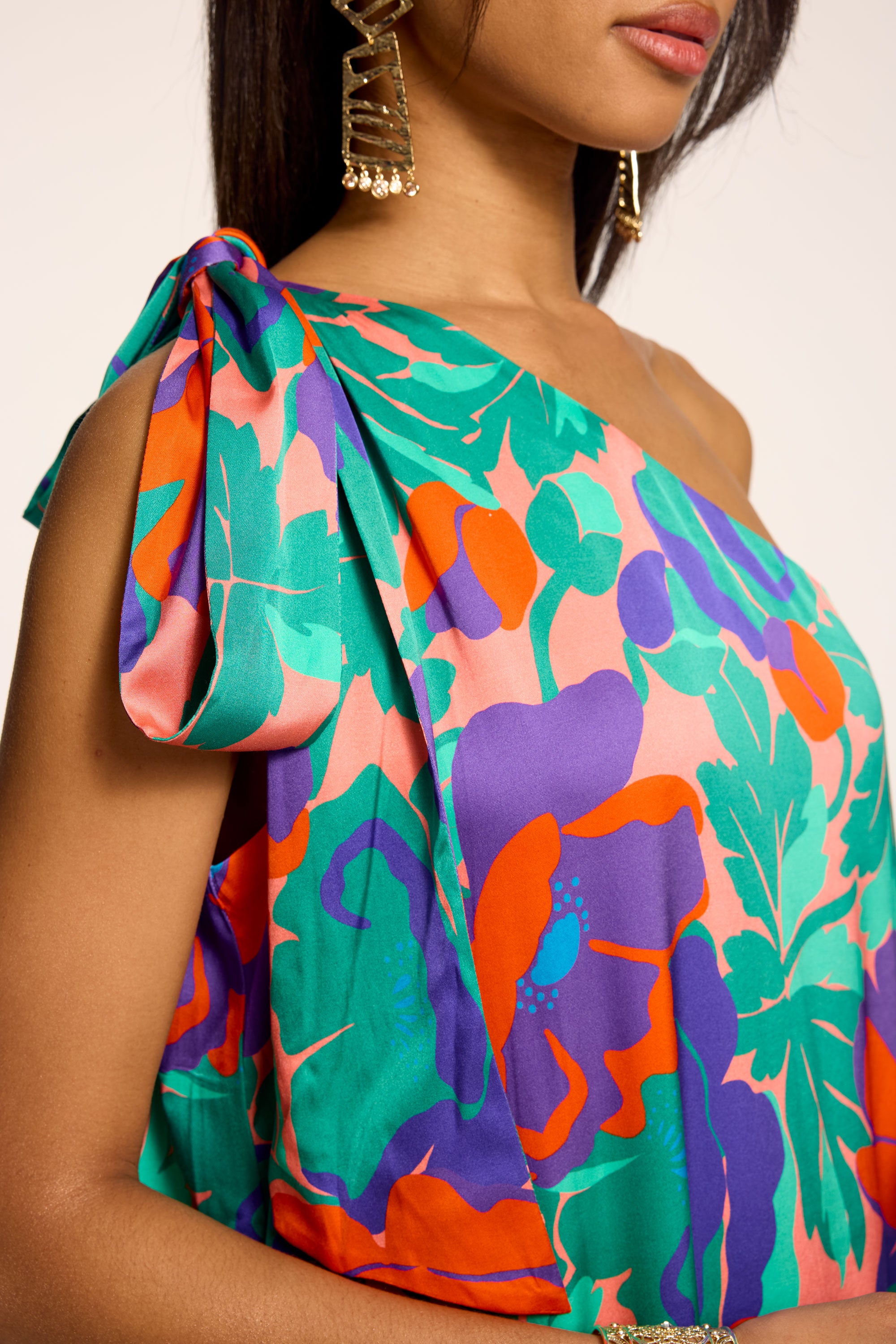 Benita Printed One-Shoulder Gown in coral floral | Ramy Brook
