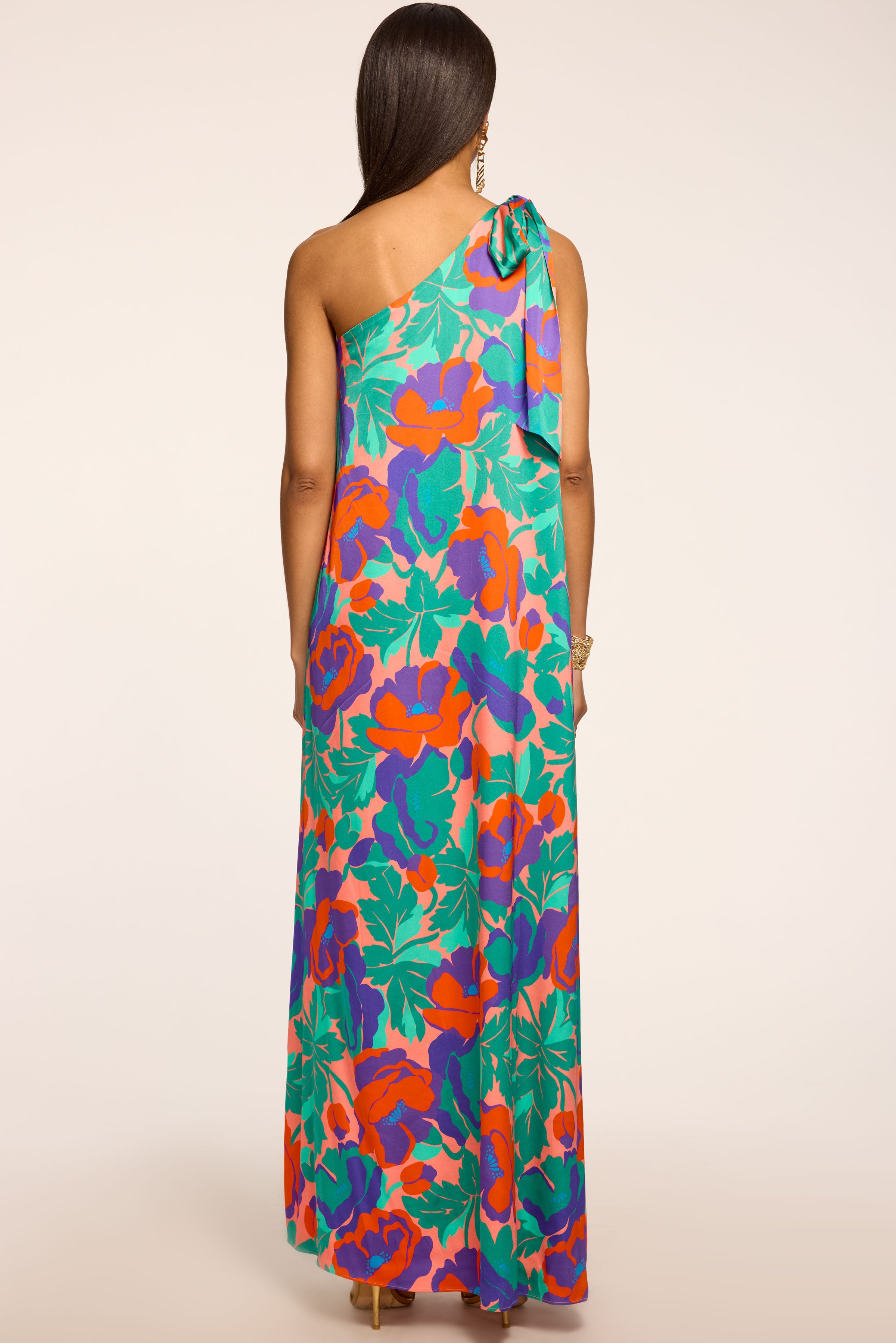 coral one shoulder maxi dress Ramy Brook Benita Printed One-shoulder Gown in Coral Floral