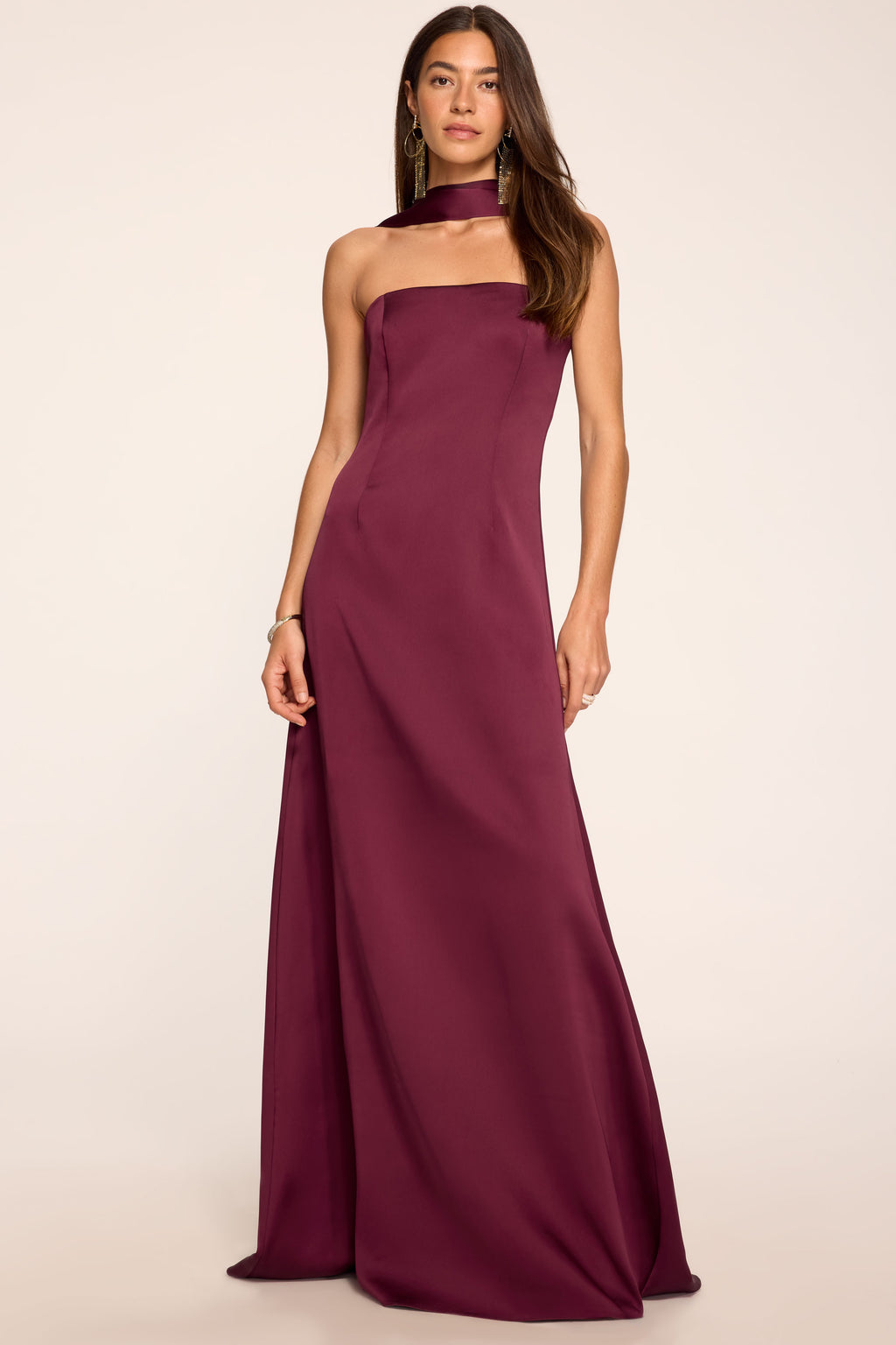 Ramy Brook Karma Scarf Strapless Gown | Cranberry in Cranberry