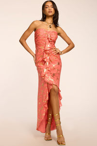 ramy brook metallic mayrice dress Ramy Brook Women's Daisy Goldie Floral Strapless Gown - Coral Jacquard
