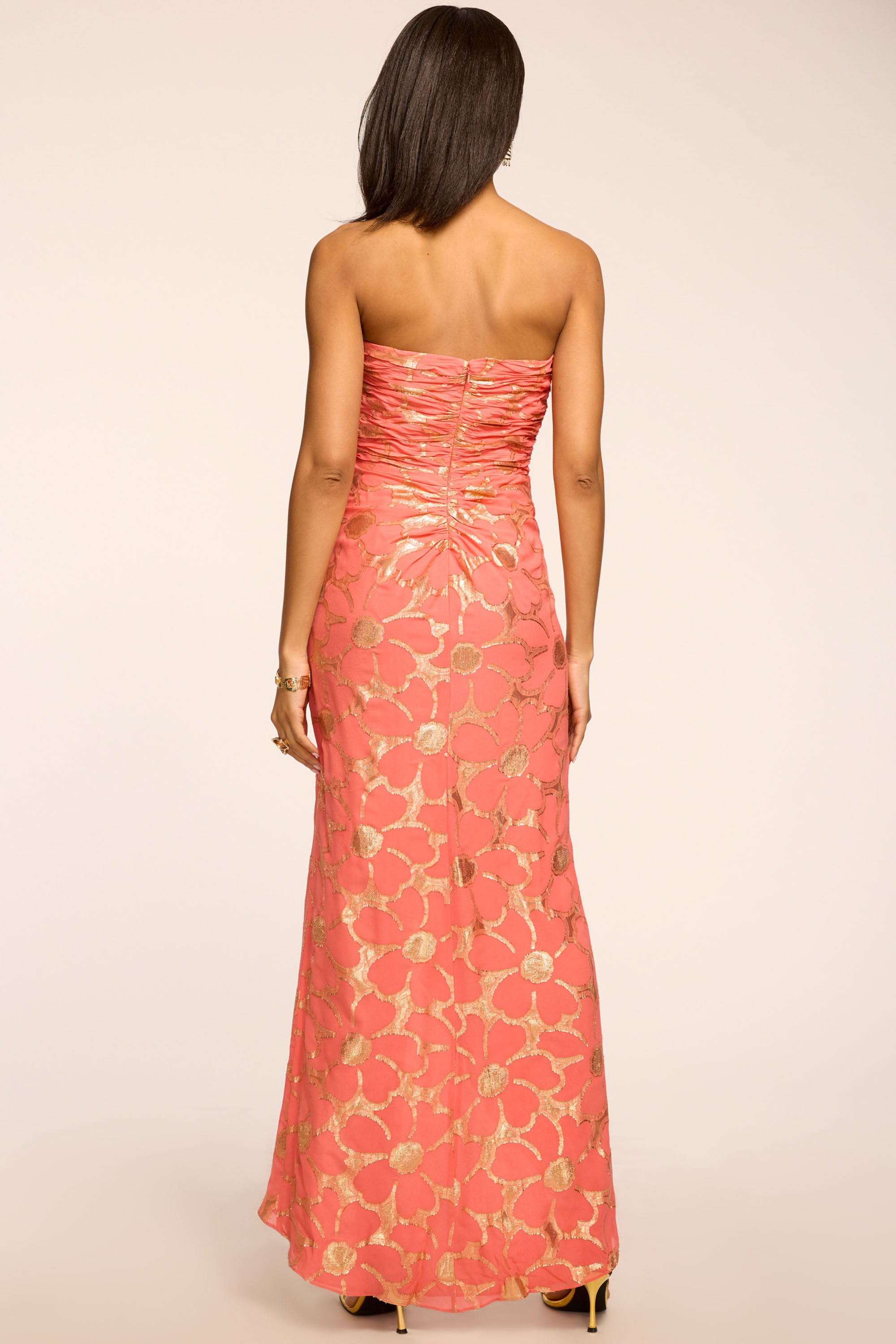 Goldie Jacquard Strapless Gown in coral jacquard | Ramy Brook