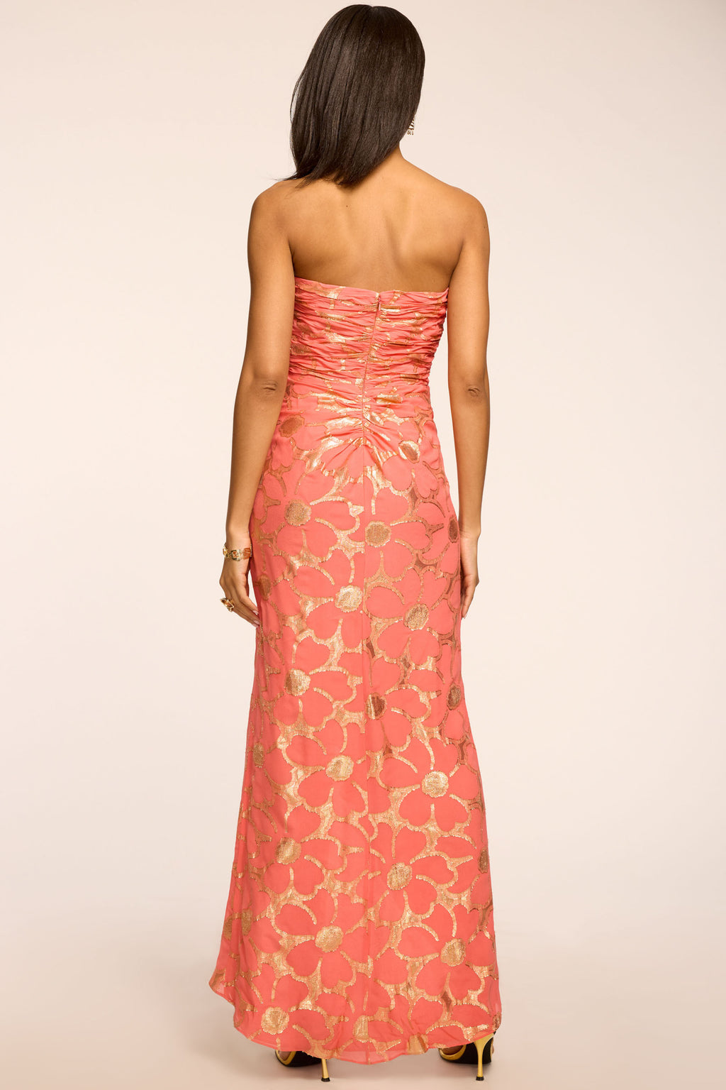 Goldie Jacquard Strapless Gown in coral jacquard | Ramy Brook Goldie Jacquard Strapless Gown in coral jacquard | Ramy Brook