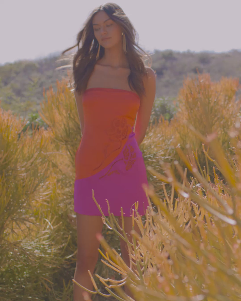 Gerrie Colorblock Strapless Mini Dress in pink sunset | Ramy Brook