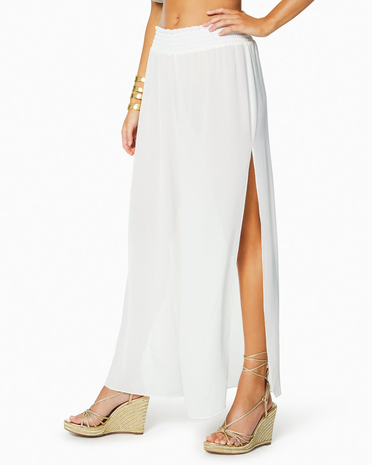 Textured Athena Palazzo Pant in white | Ramy Brook