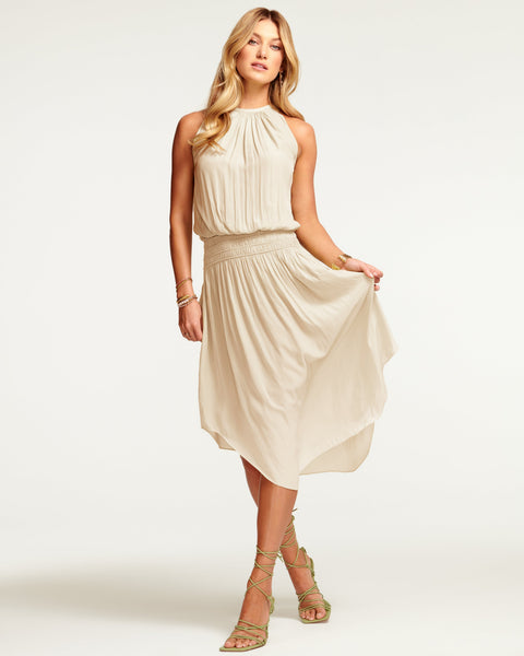 Ramy Brook Audrey Smocked Midi Dress in Sandstone