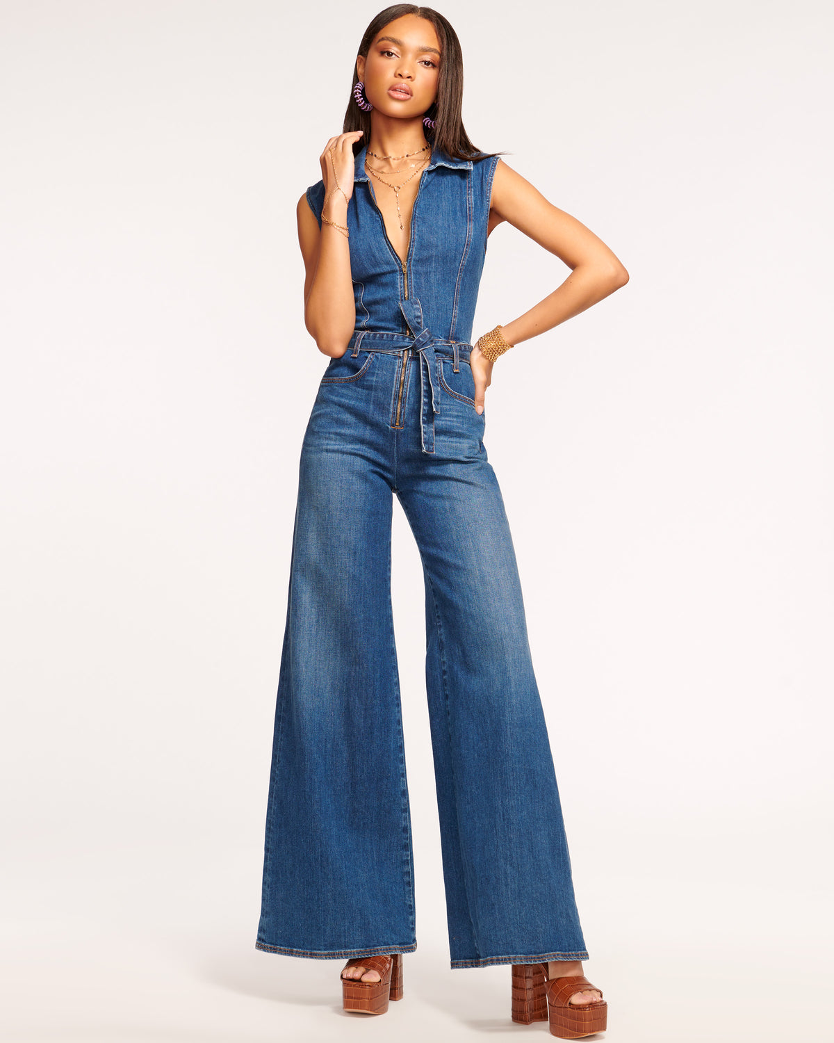 Jemma Denim Jumpsuit in light wash | Ramy Brook