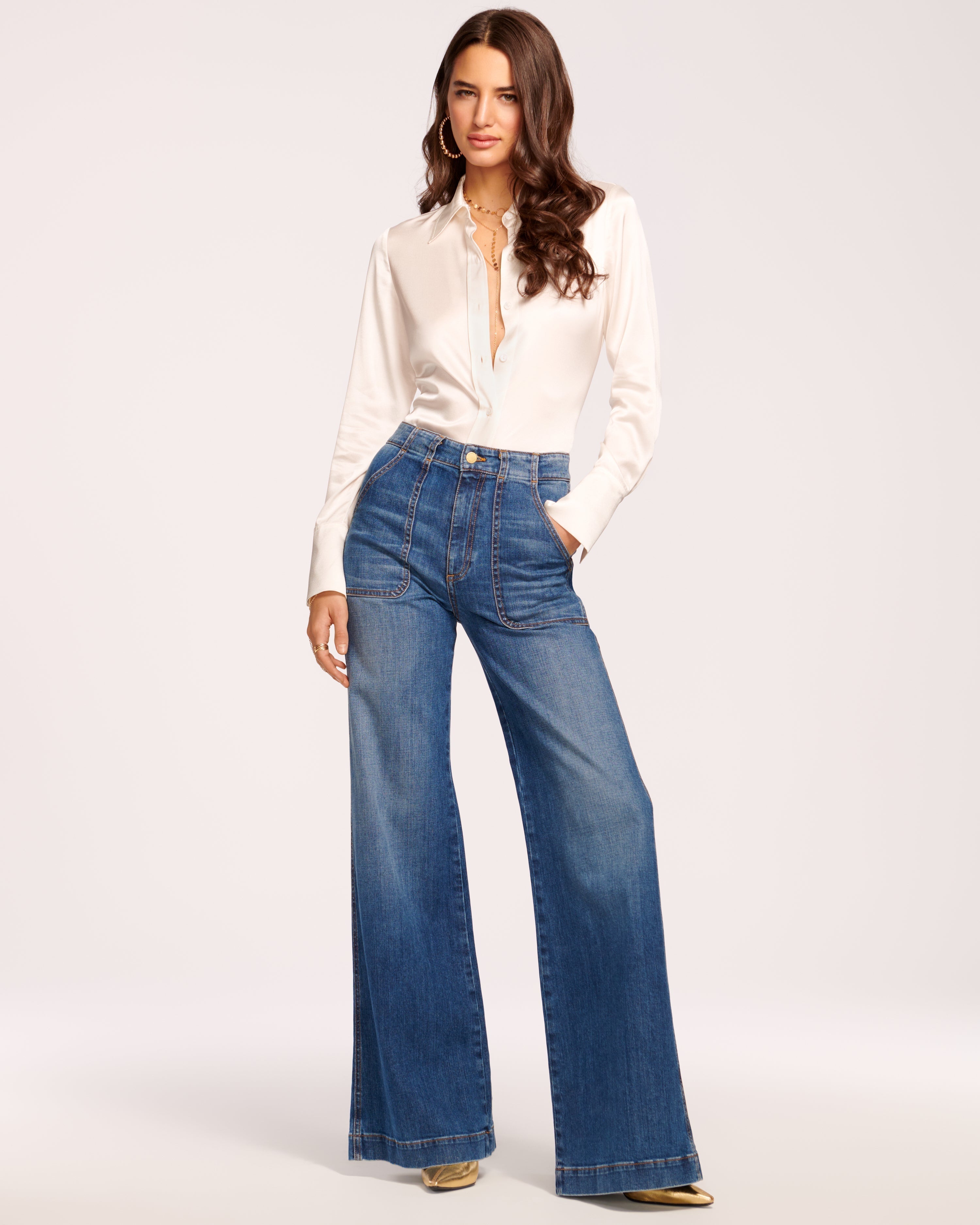Theodora High-Rise Wide Leg Jean in medium wash | Ramy Brook