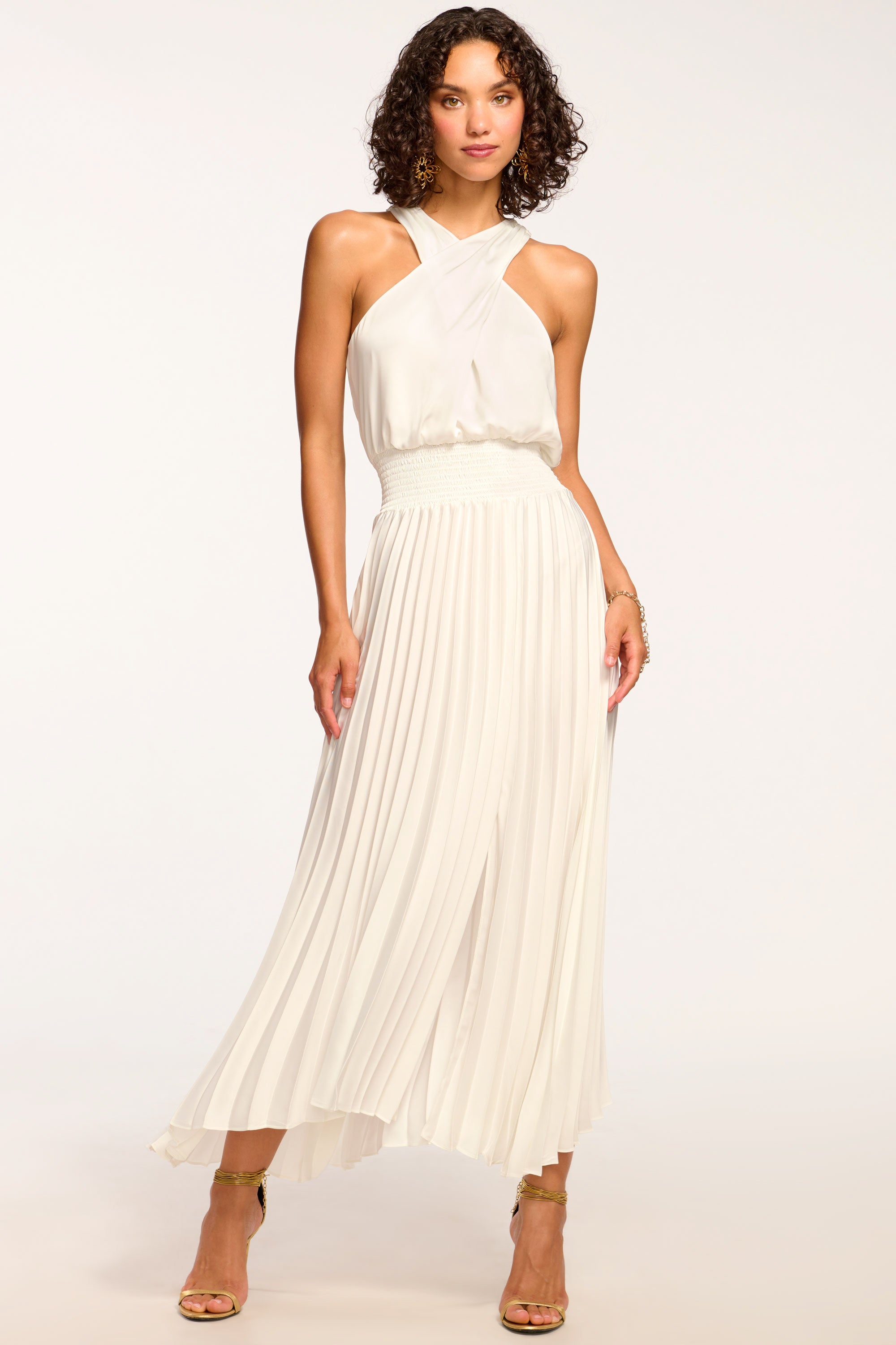 ramy brook arina pleated halter dress Arina Halter Maxi Dress - IVORY