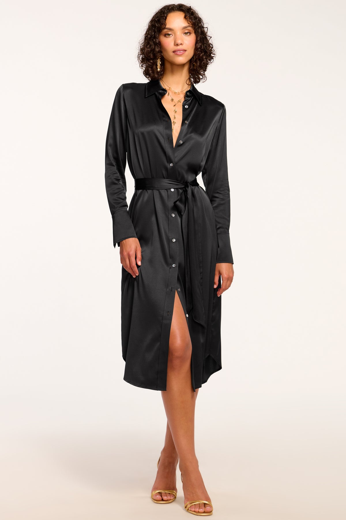 Victoria Silk Button Down Midi Dress view 1