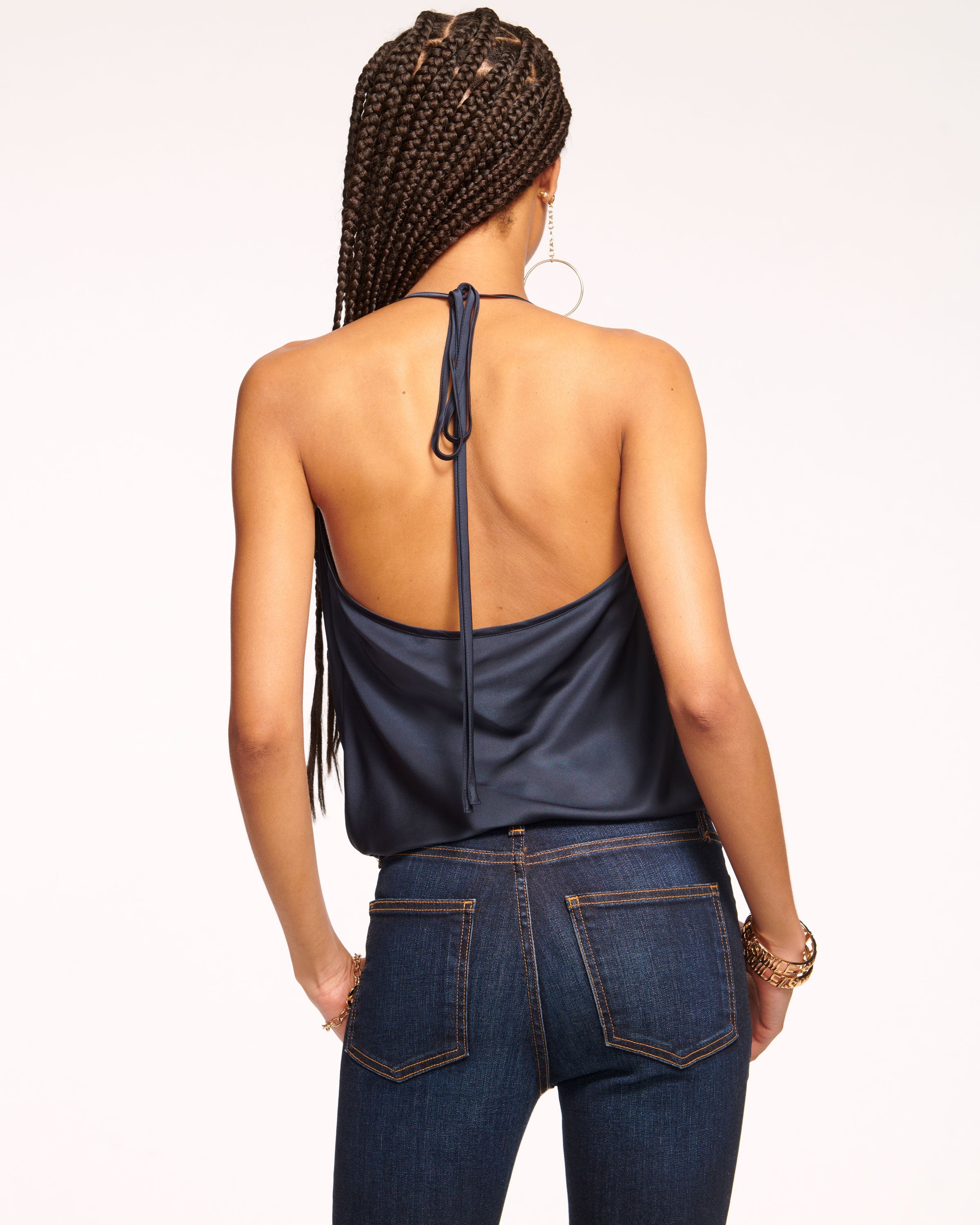 Hettie Cowl Neck Halter Top in navy | Ramy Brook