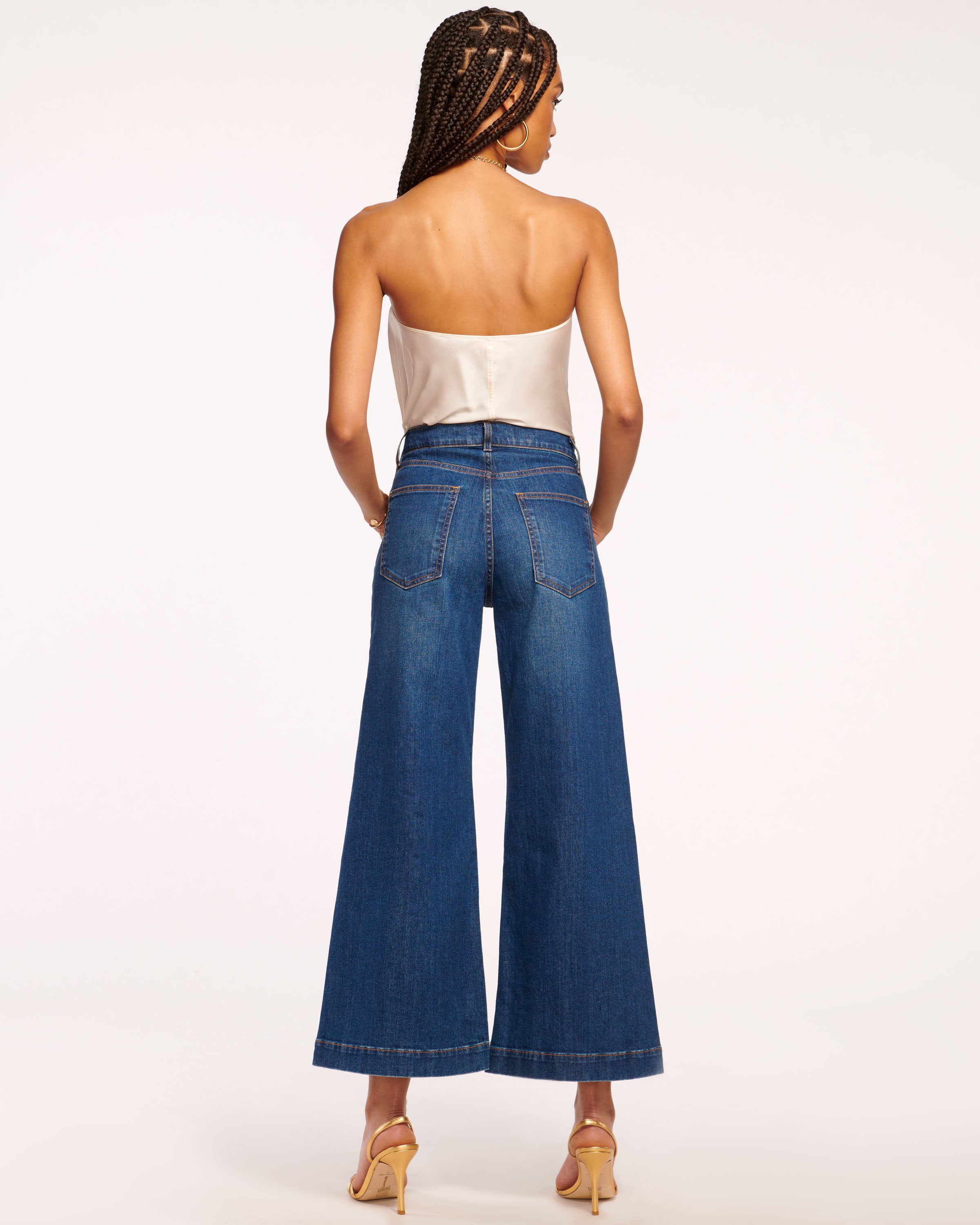 Tyra 5-Pocket Cropped Wide Leg Jean in medium wash | Ramy Brook