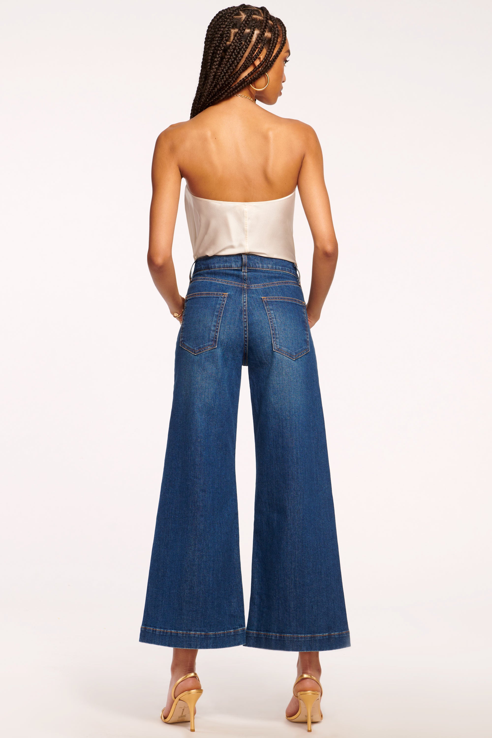 Tyra 5-Pocket Cropped Wide Leg Jean in medium wash | Ramy Brook