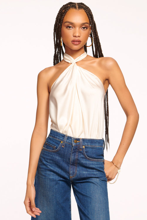Harriet Silk Halter Tank Top view 3
