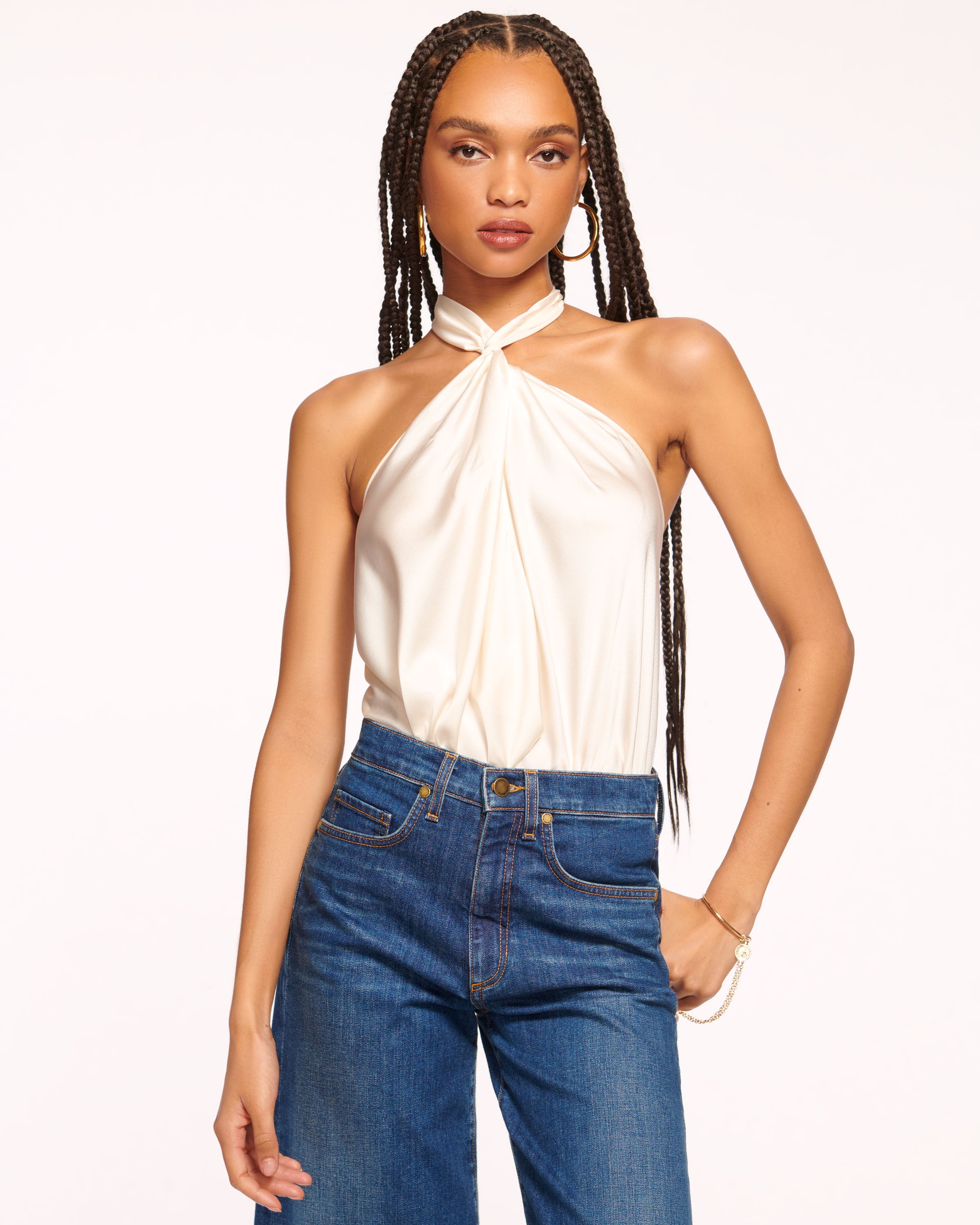 Harriet Silk Halter Tank Top in ivory | Ramy Brook