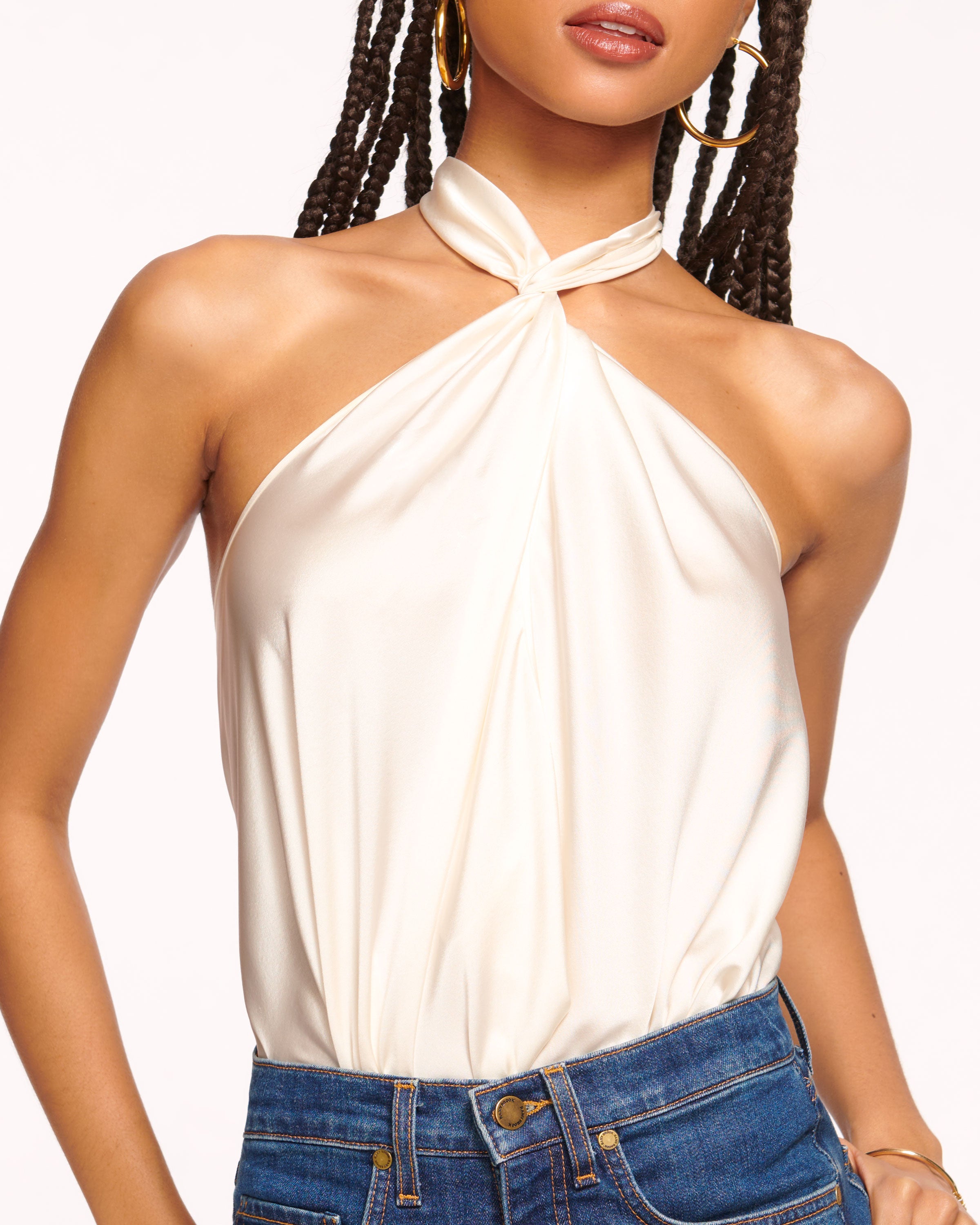 Harriet Silk Halter Tank Top in ivory | Ramy Brook