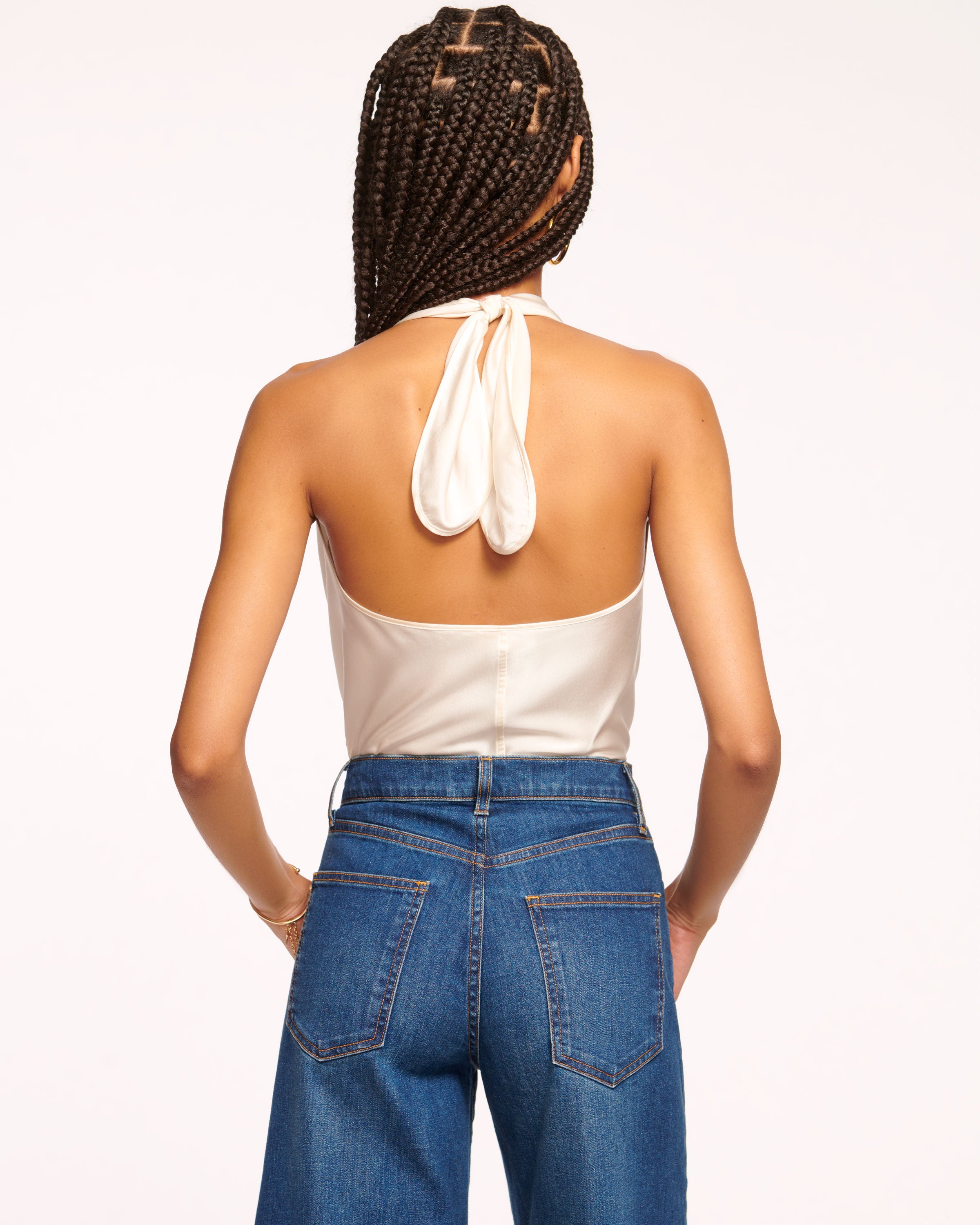 Harriet Silk Halter Tank Top in ivory | Ramy Brook