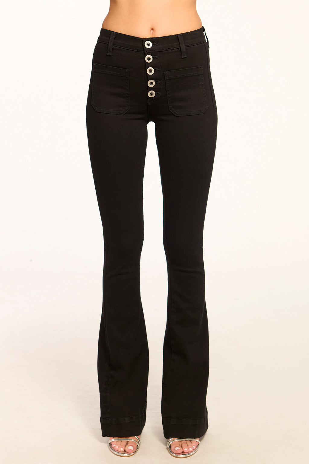 Reiss Button-Detail High-Rise Flared Jeans in Black - REISS RAN 