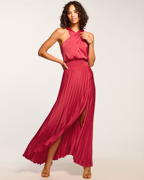 ramy brook arina pleated halter dress Arina Halter Maxi Dress - IVORY