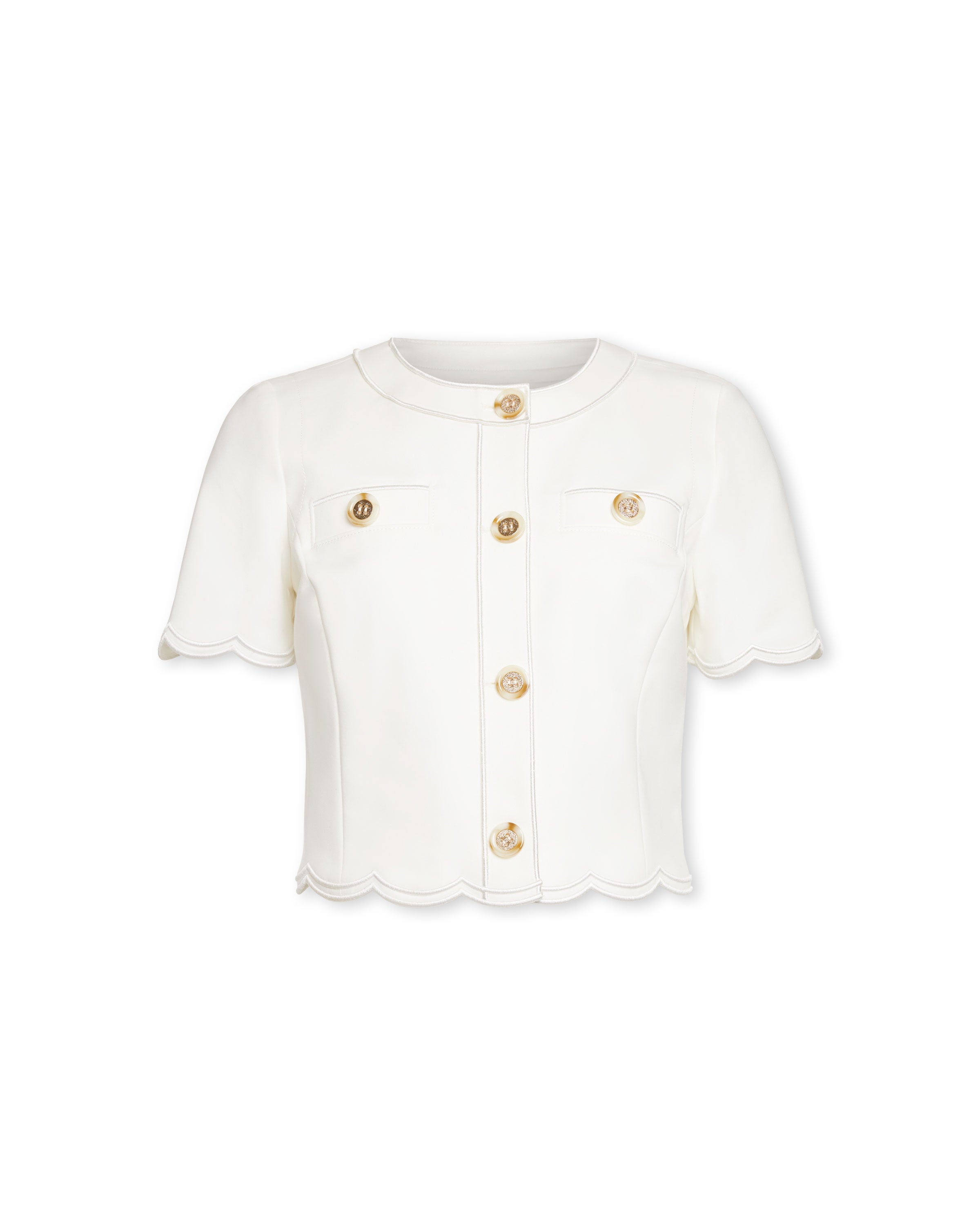 Sandra Stretch Cotton Scalloped Jacket in ivory | Ramy Brook