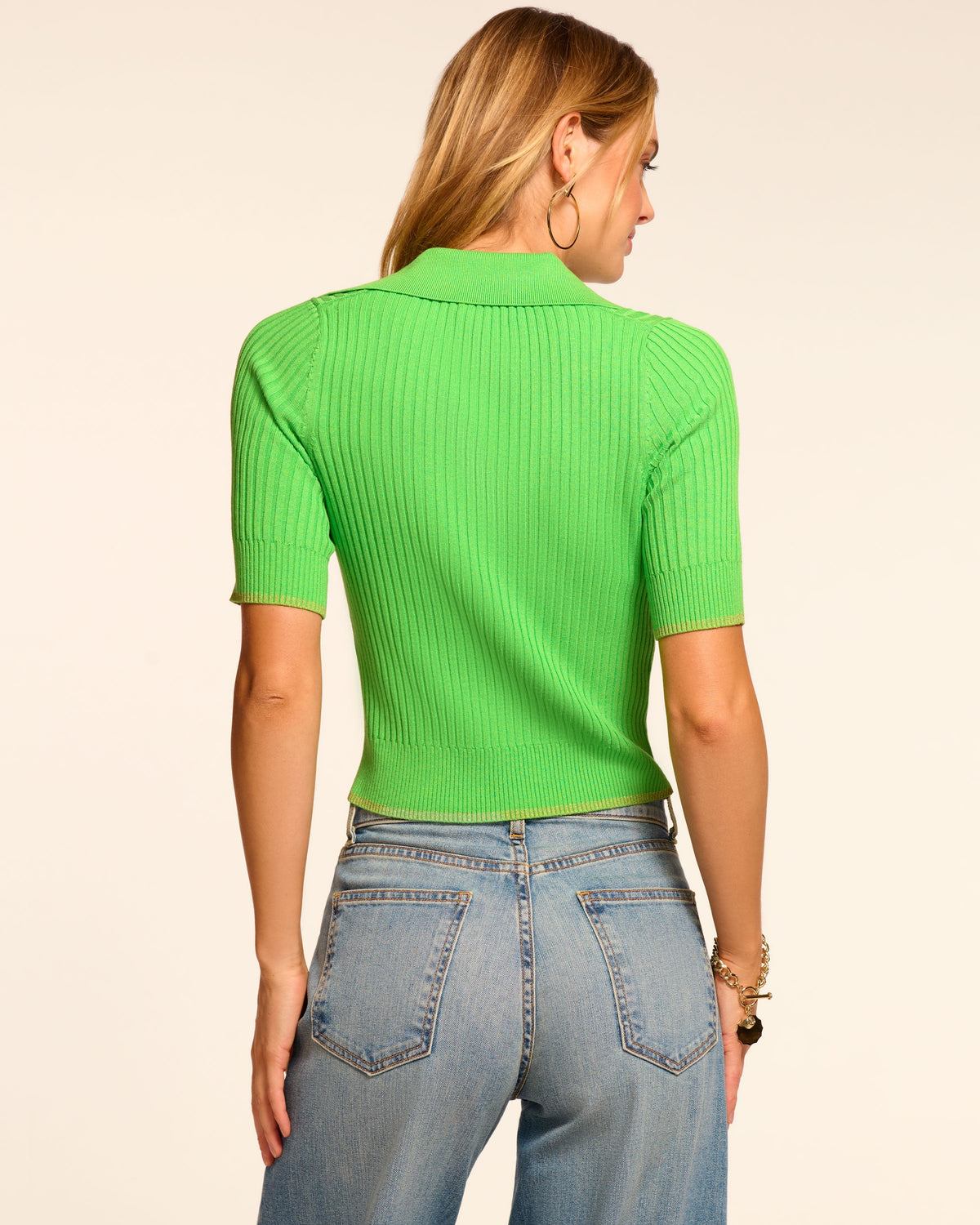 Kelly Ribbed Short Sleeve Sweater in tropic green | Ramy Brook