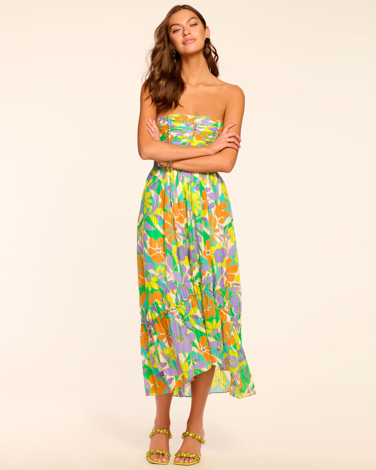 Murphy Strapless Midi Dress in retro garden | Ramy Brook