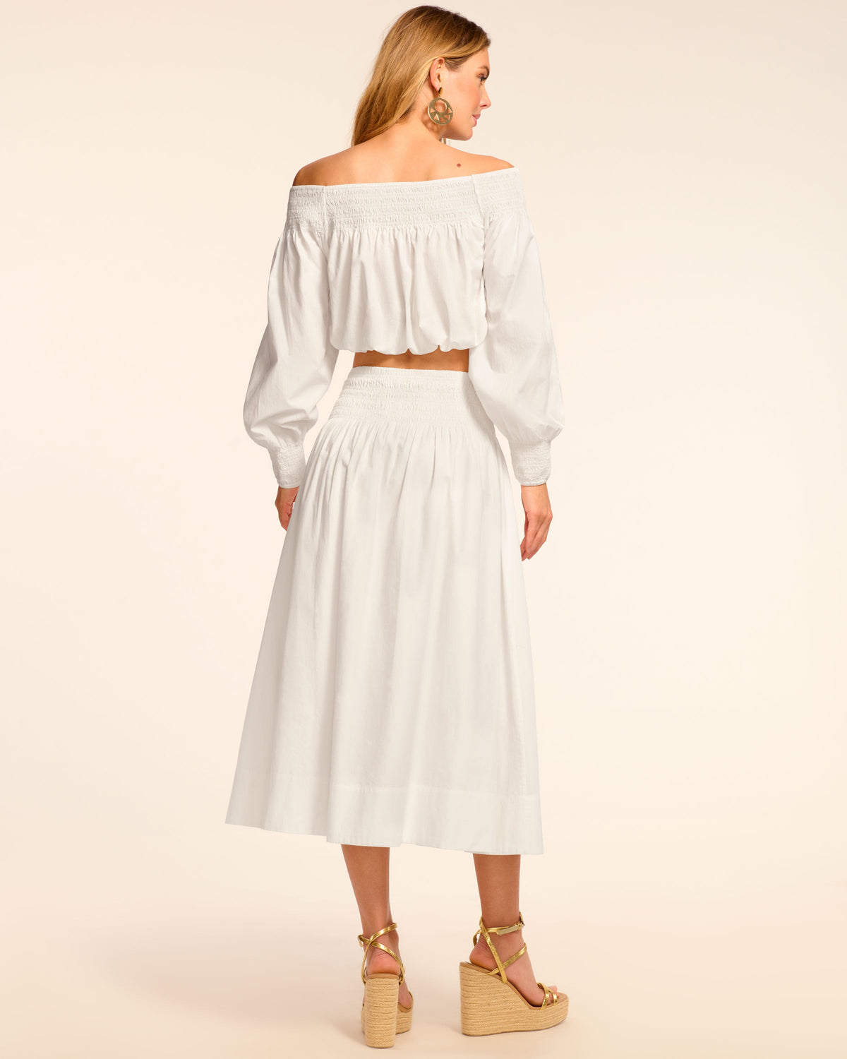 Tildy Smocked Cotton Poplin Midi Skirt in white | Ramy Brook