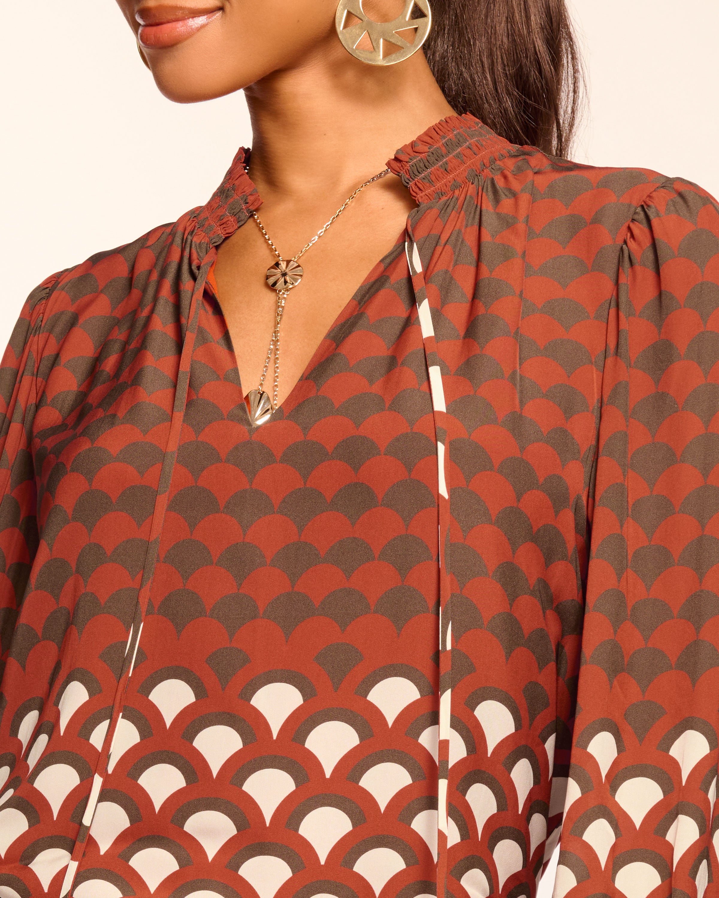 Berona V-Neck Long Sleeve Blouse in amber retro | Ramy Brook