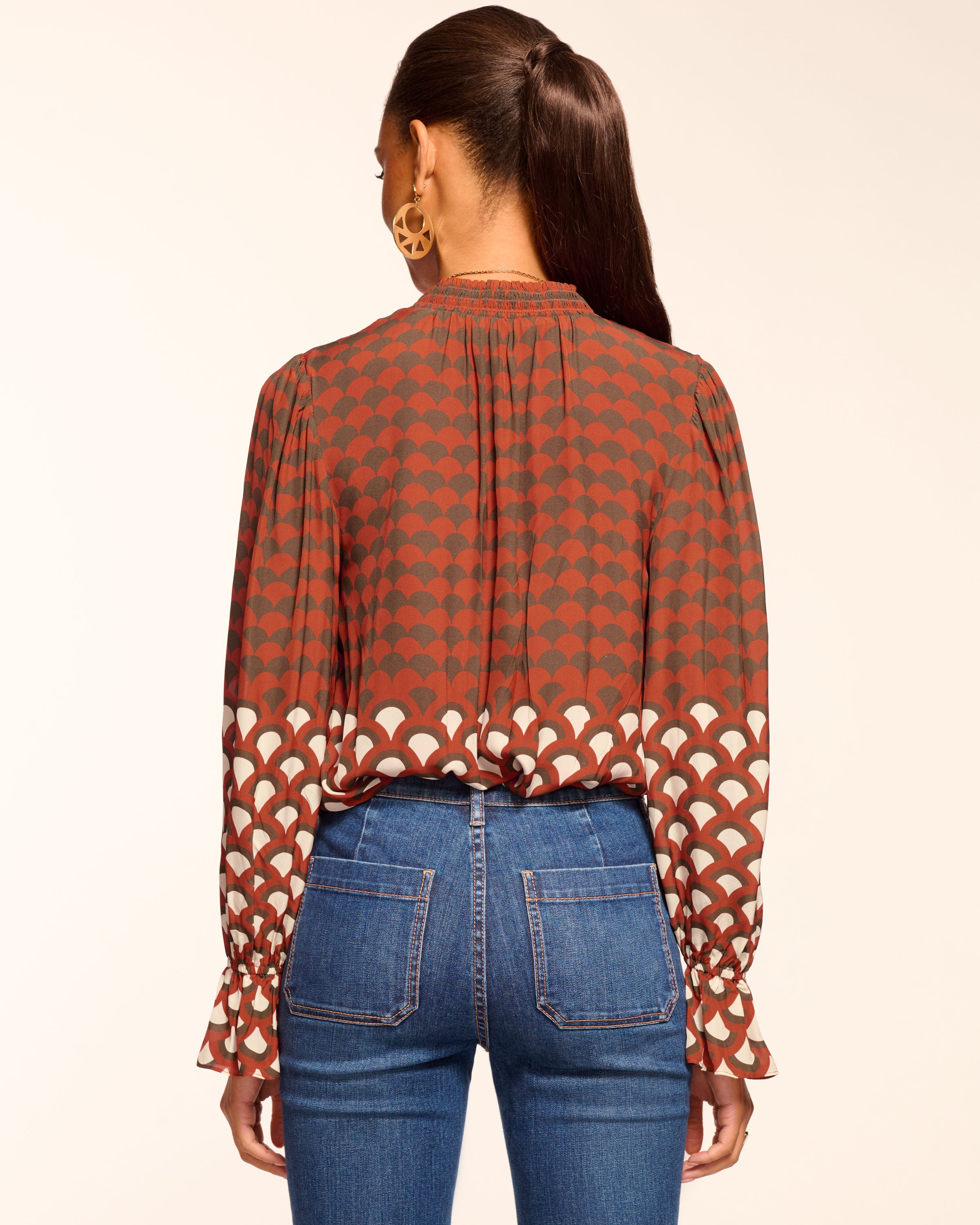 Berona V-Neck Long Sleeve Blouse in amber retro | Ramy Brook