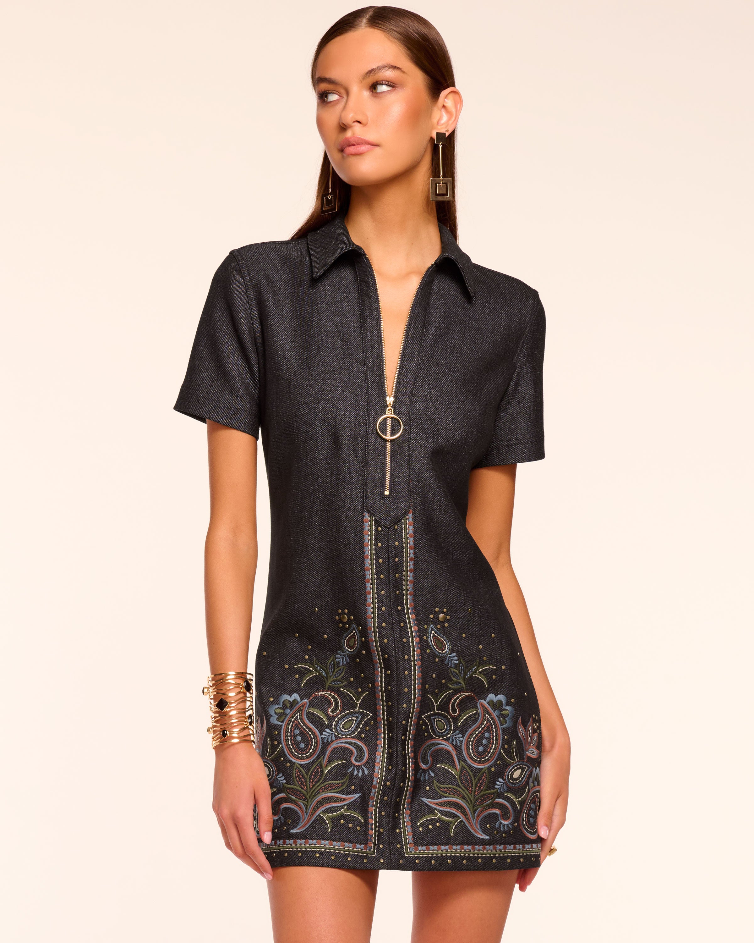 Kristen Embroidered Denim Mini Dress