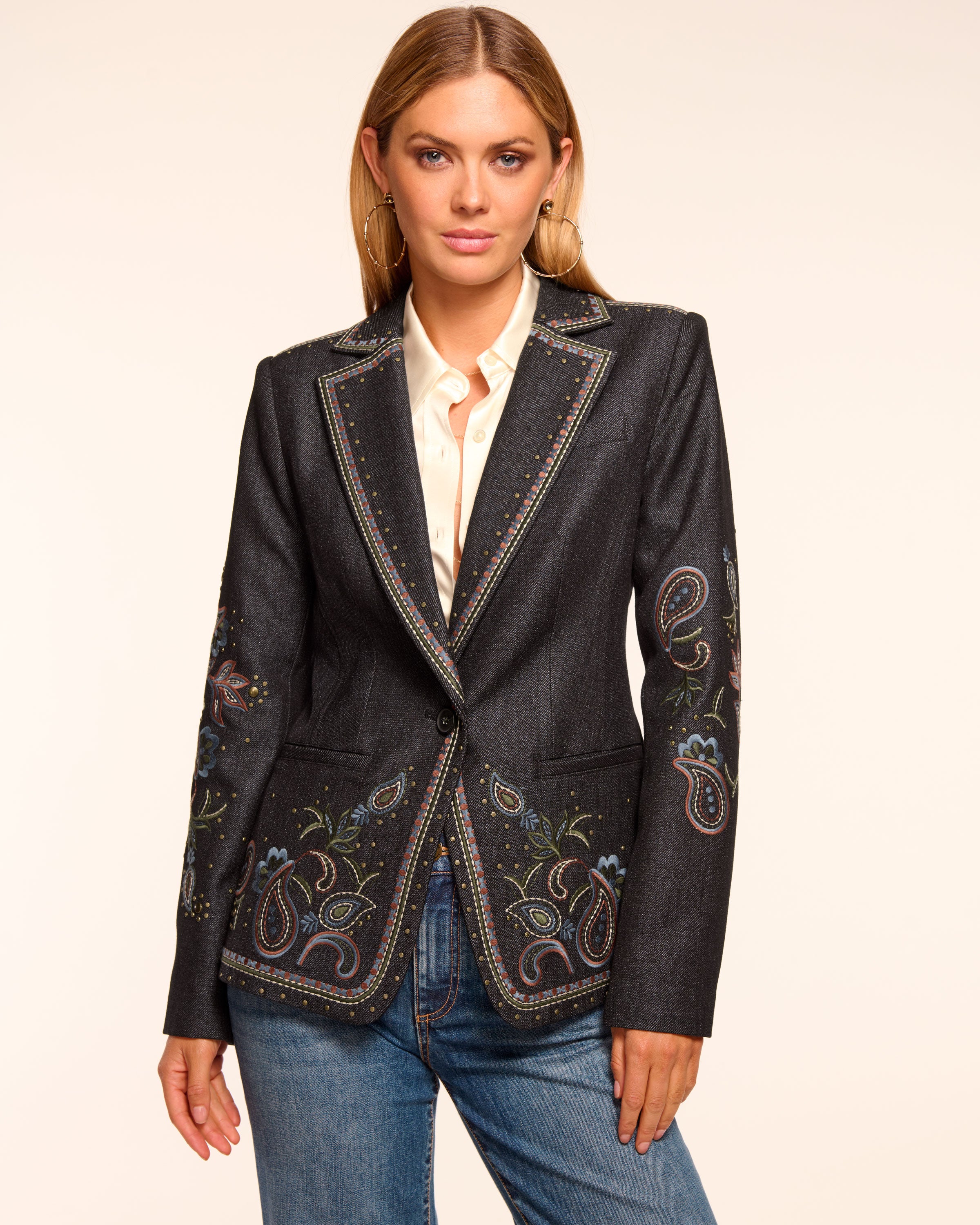 Laura Embroidered Denim Blazer in embroidered denim | Ramy Brook