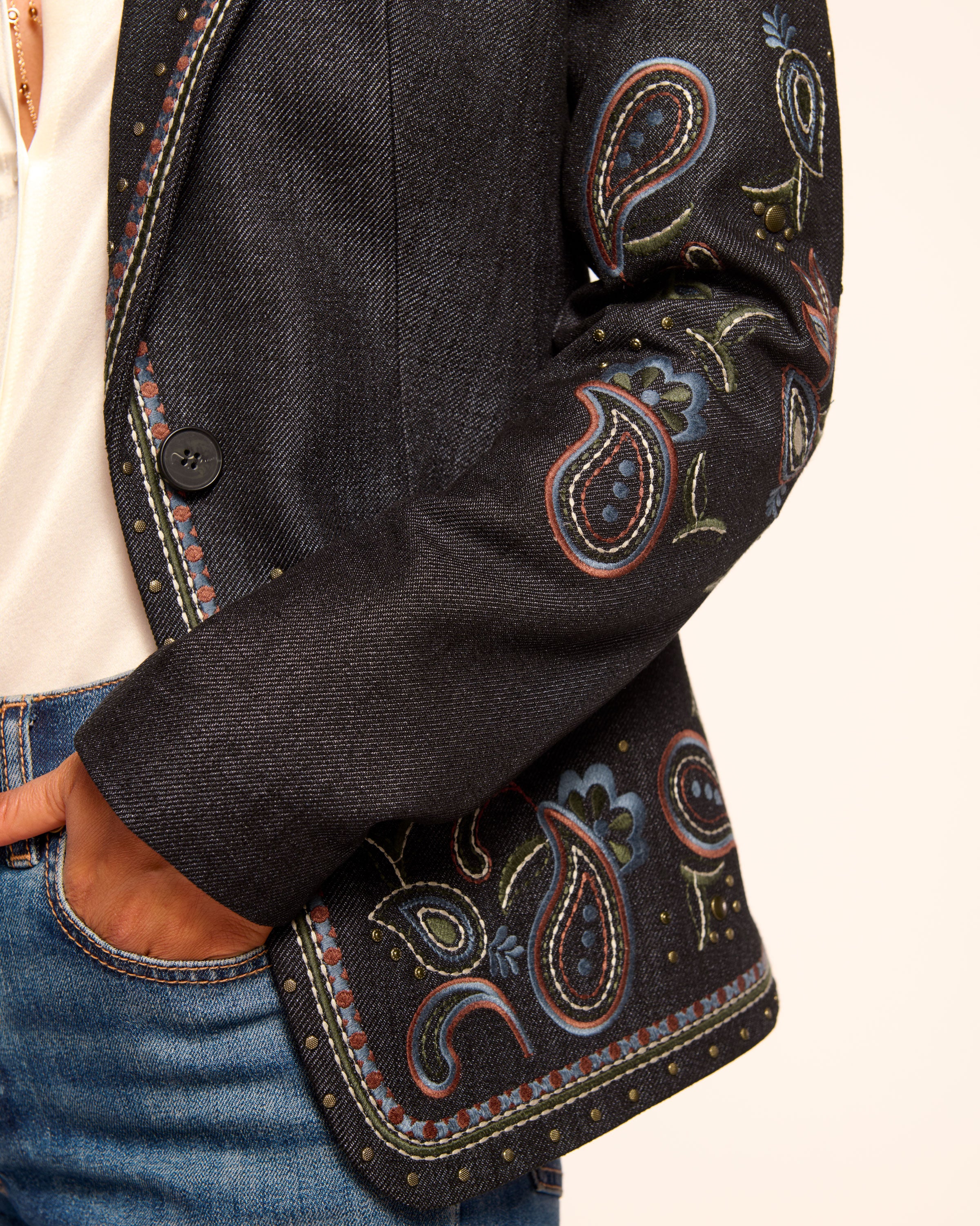 Laura Embroidered Denim Blazer in embroidered denim | Ramy Brook