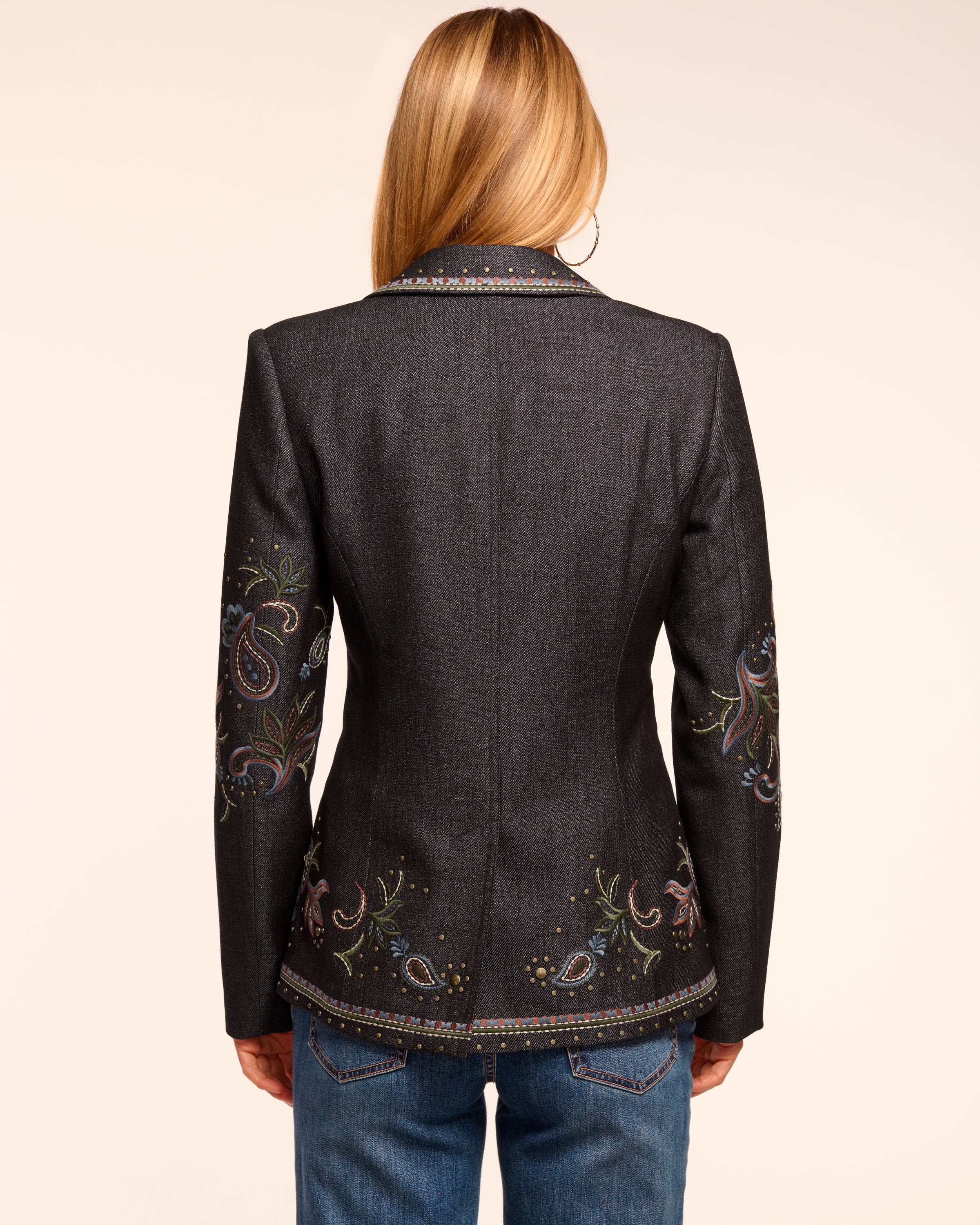 Laura Embroidered Denim Blazer in embroidered denim | Ramy Brook