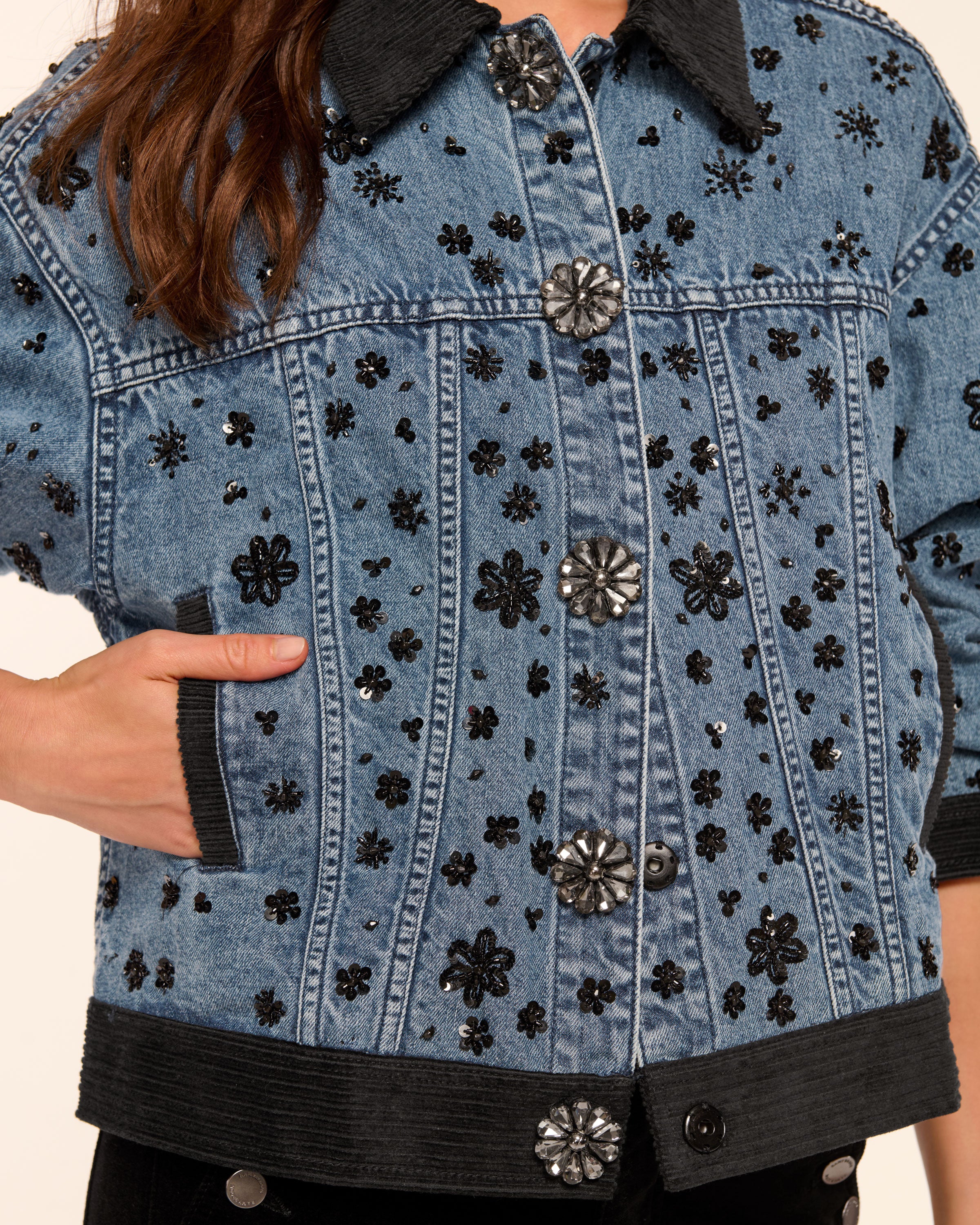 Robin Embellished Jean Jacket in beaded denim | Ramy Brook