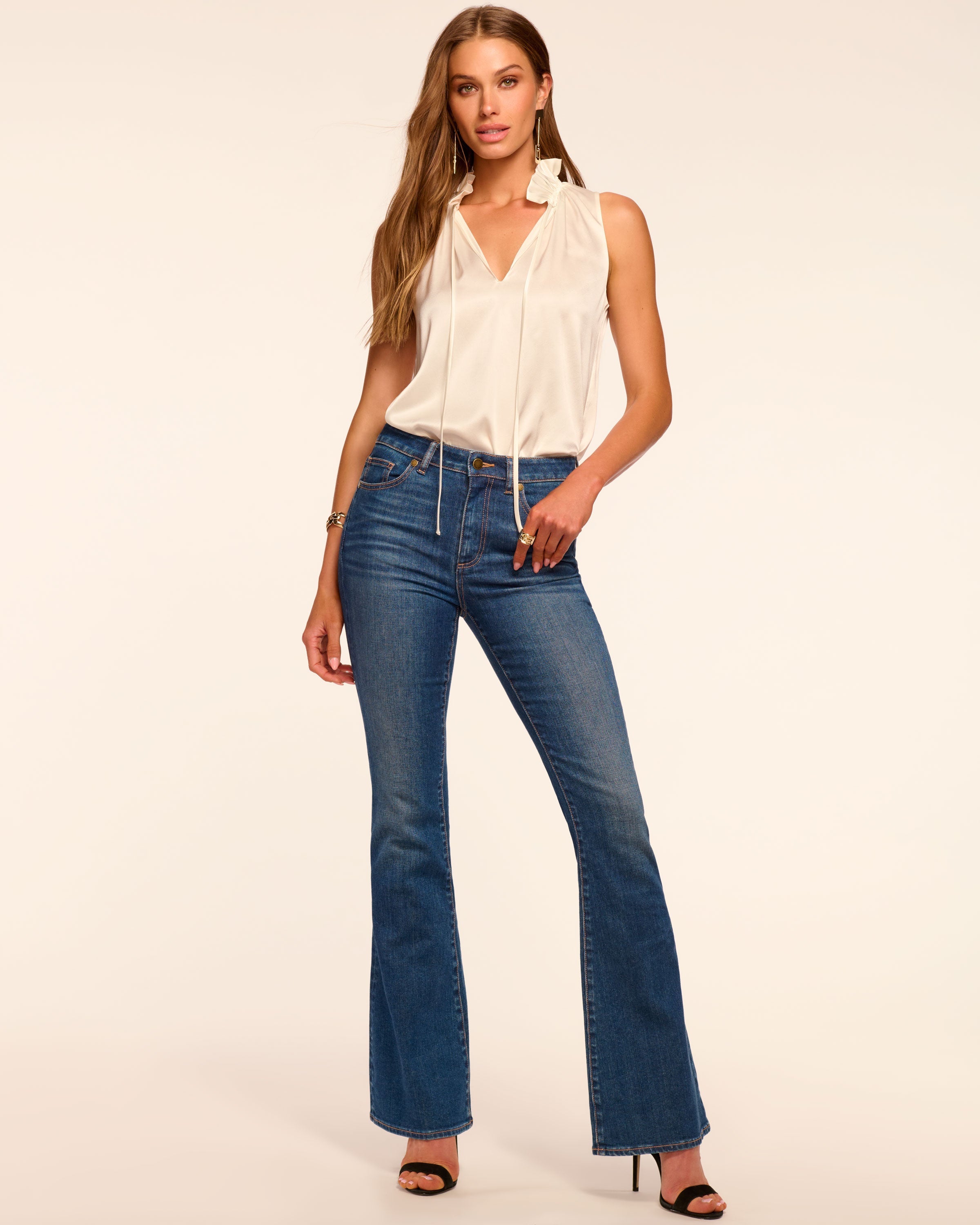 Helena 5-Pocket Flare Jean in medium wash | Ramy Brook