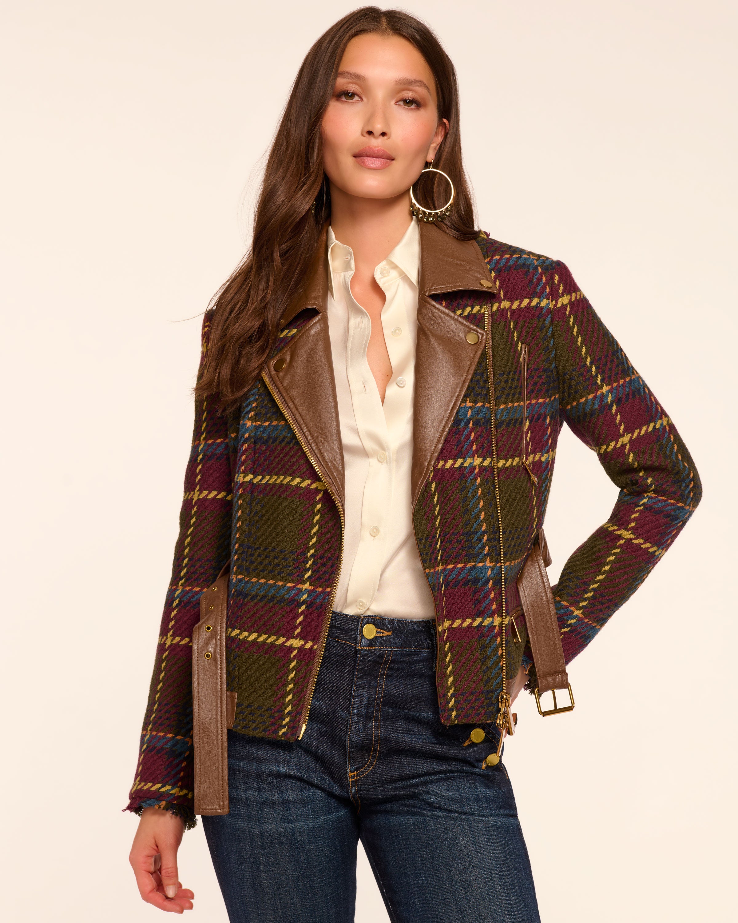 Mullin Plaid Moto Jacket in blanket plaid | Ramy Brook