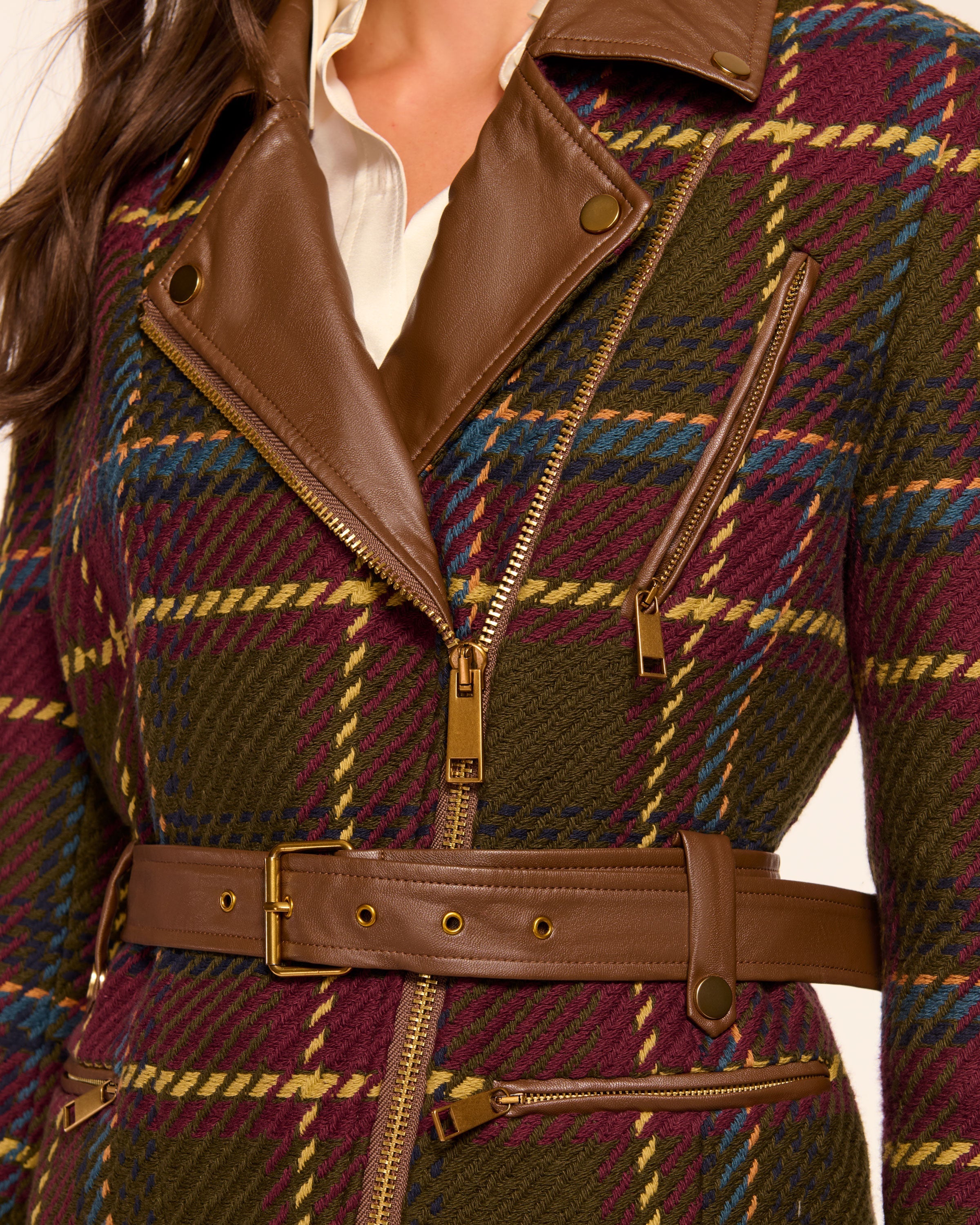 Mullin Plaid Moto Jacket in blanket plaid | Ramy Brook