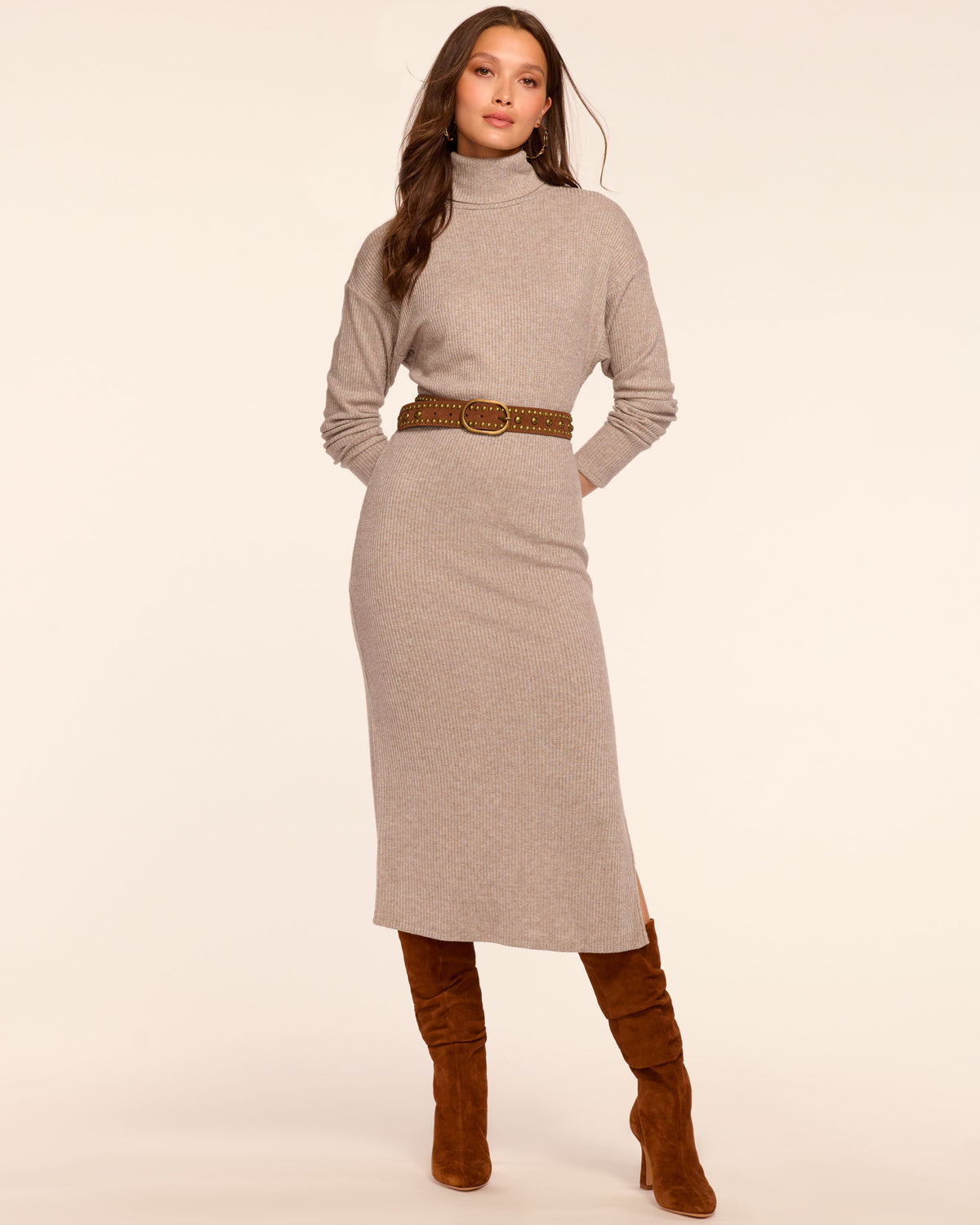 CIDER Pull On Dress Knit Stand Collar Solid Knitted - Cider Midi Dress CIDER Pull On Dress Knit Stand Collar Solid Knitted - Cider Midi Dress