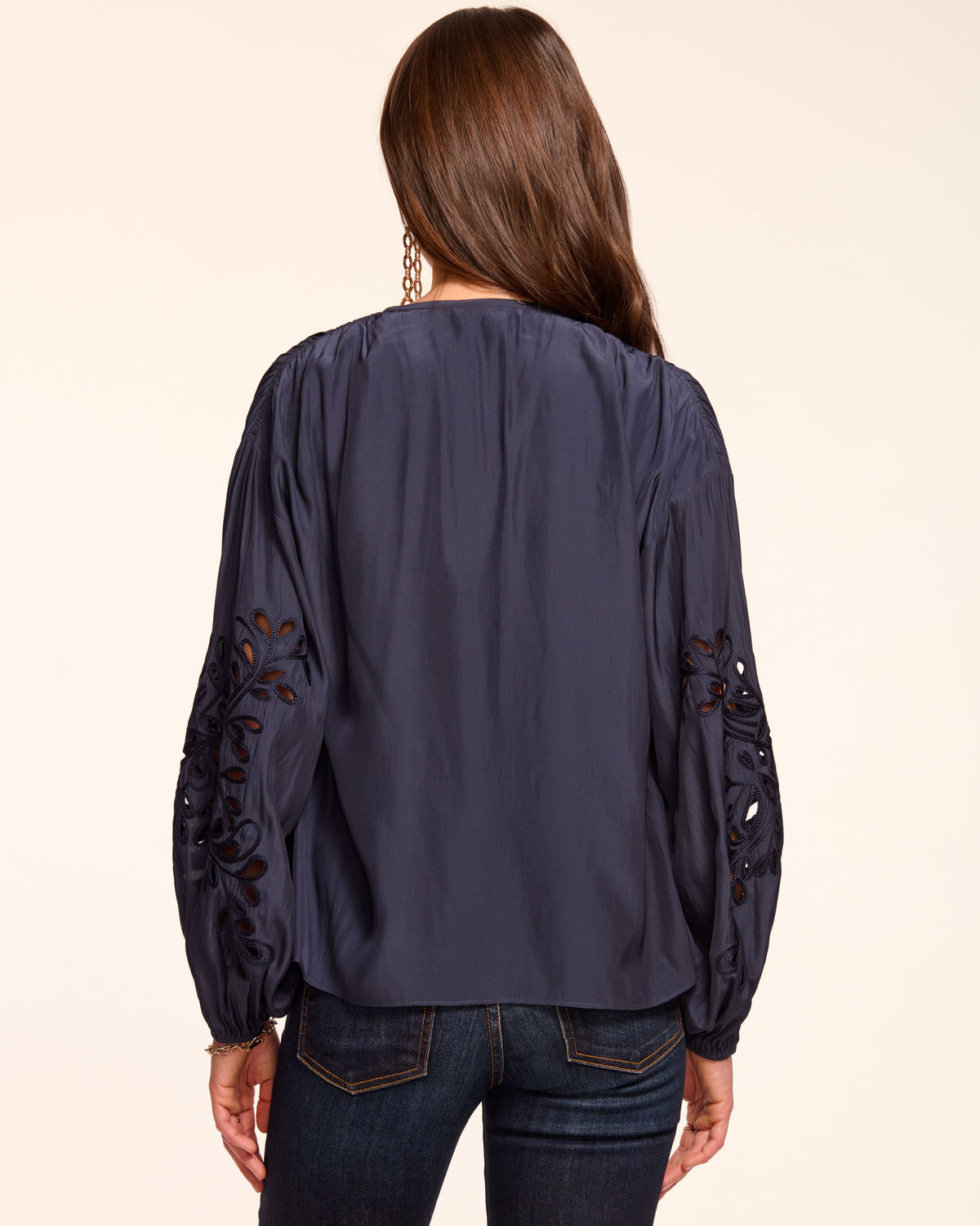 Zenaida Embellished Off-The-Shoulder Blouse in navy | Ramy Brook