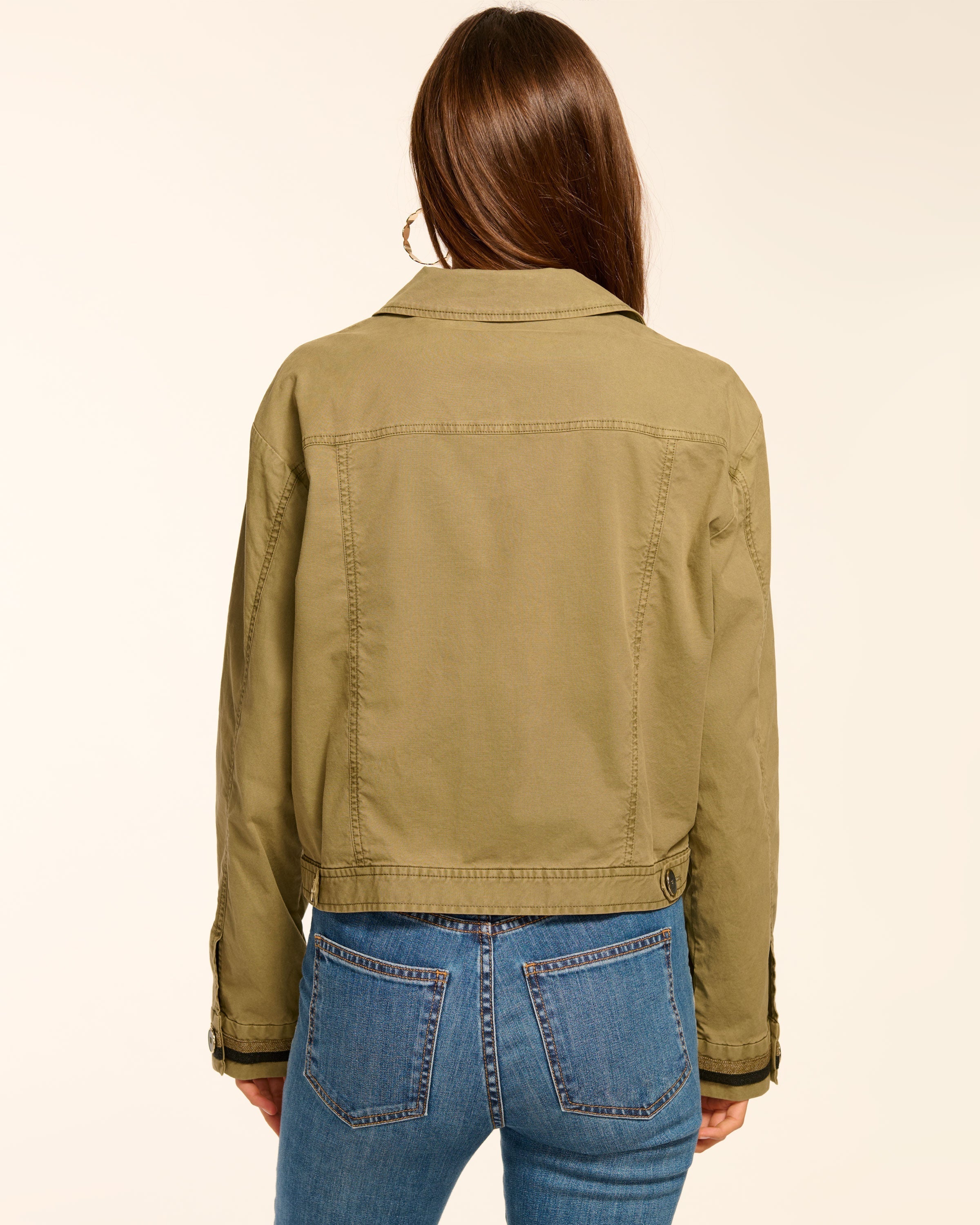 Nikola Canvas Button Down Jacket in safari green | Ramy Brook