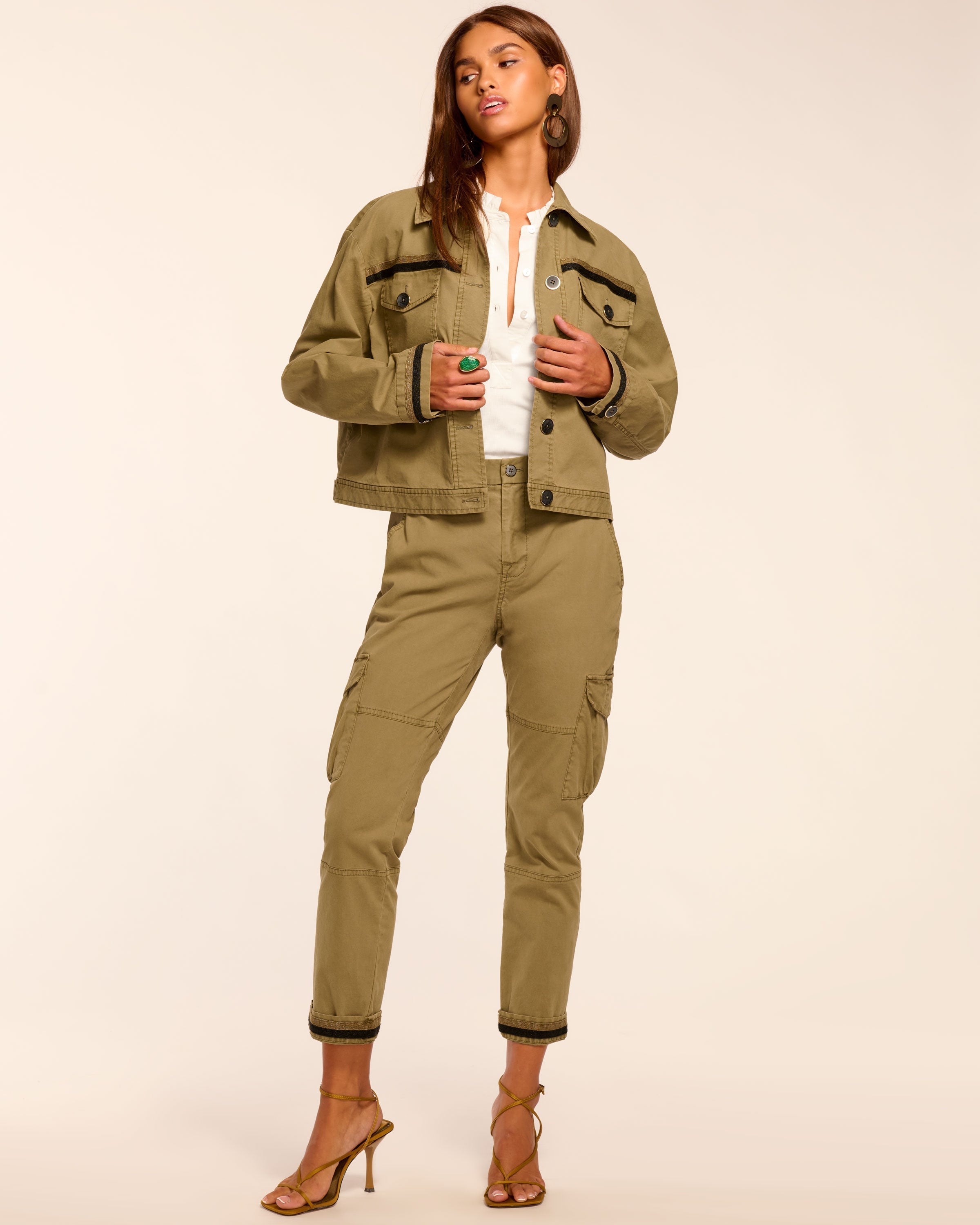 Isabelle Canvas Ankle Length Pant in safari green | Ramy Brook