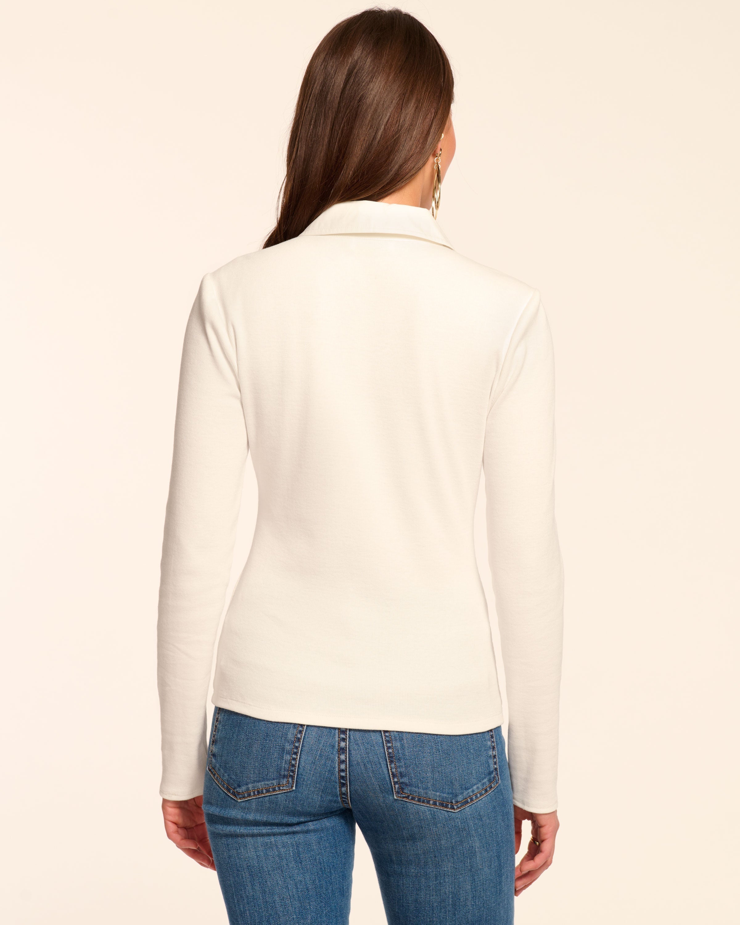 Laurenza Cotton Knit Combo Long Sleeve Top in ivory | Ramy Brook