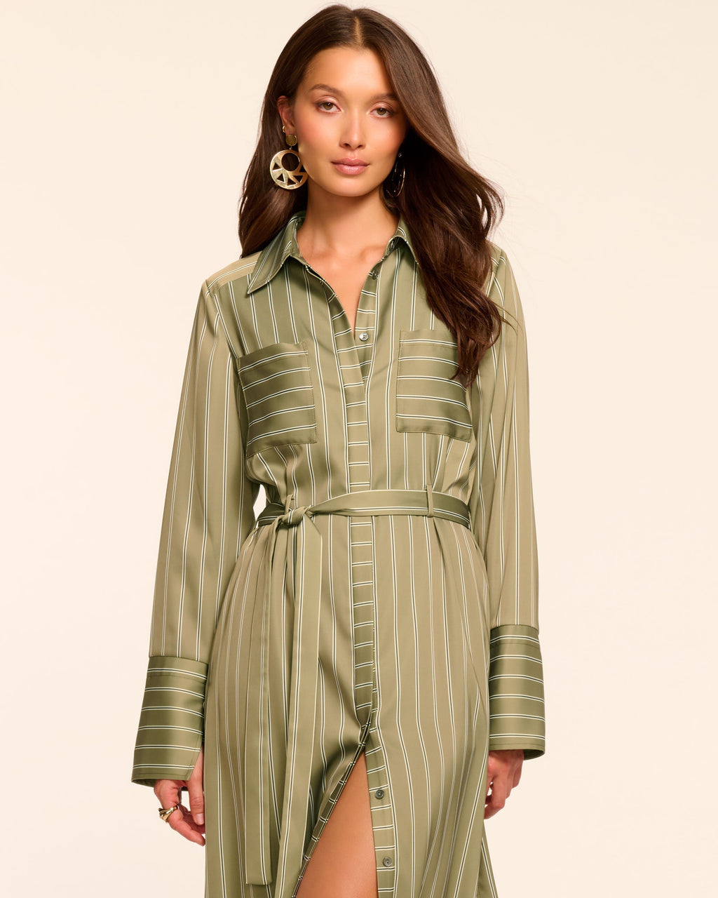 knee length dresses for ladies Midi Tiered Shirt Dress in Dark Green – Reistor main image 0