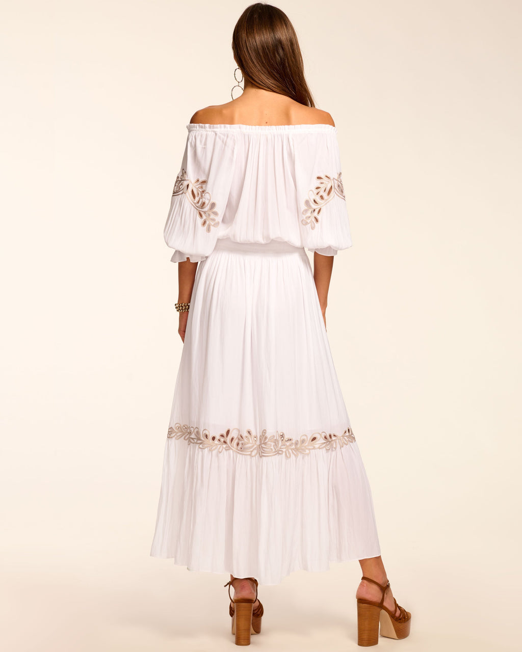 Ramy Brook Alex Smocked Off-The-Shoulder Maxi Dress in Ivory
