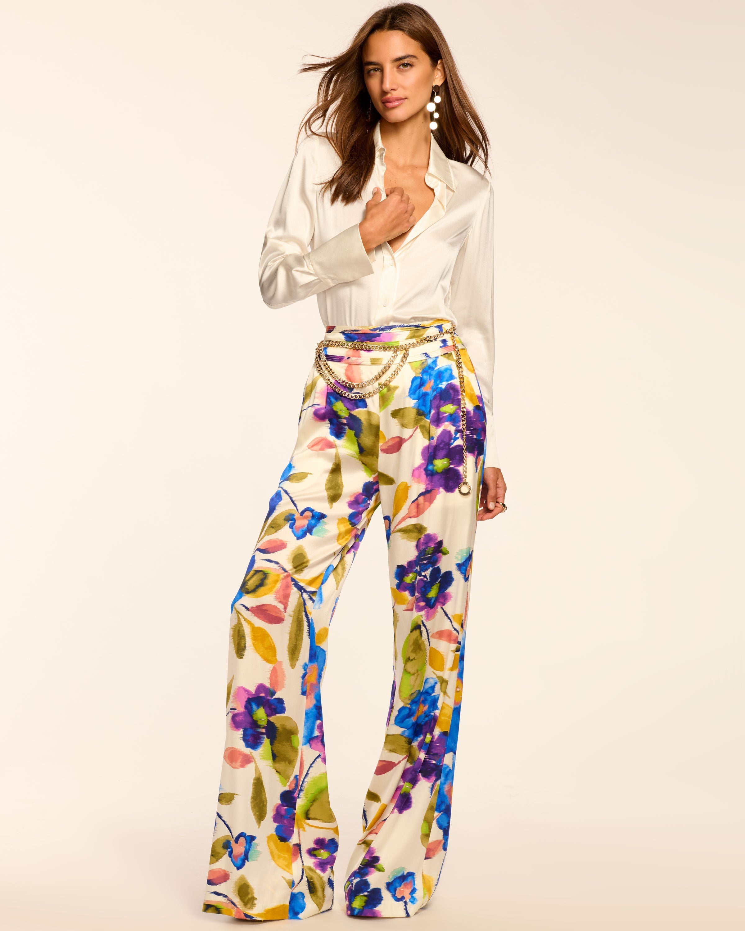 Joss Printed Silk Wide Leg Pant in ivory floral | Ramy Brook