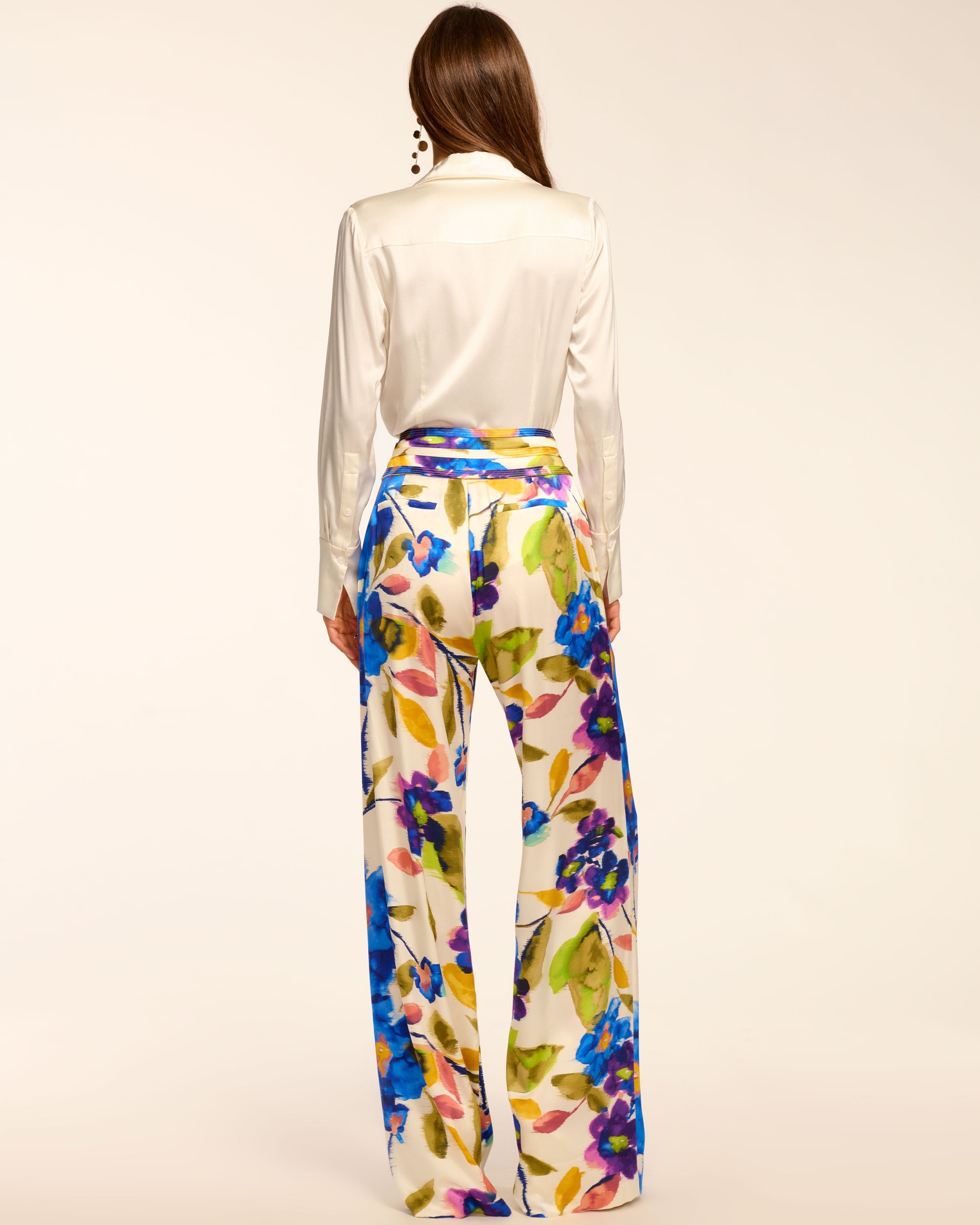 Joss Printed Silk Wide Leg Pant in ivory floral | Ramy Brook